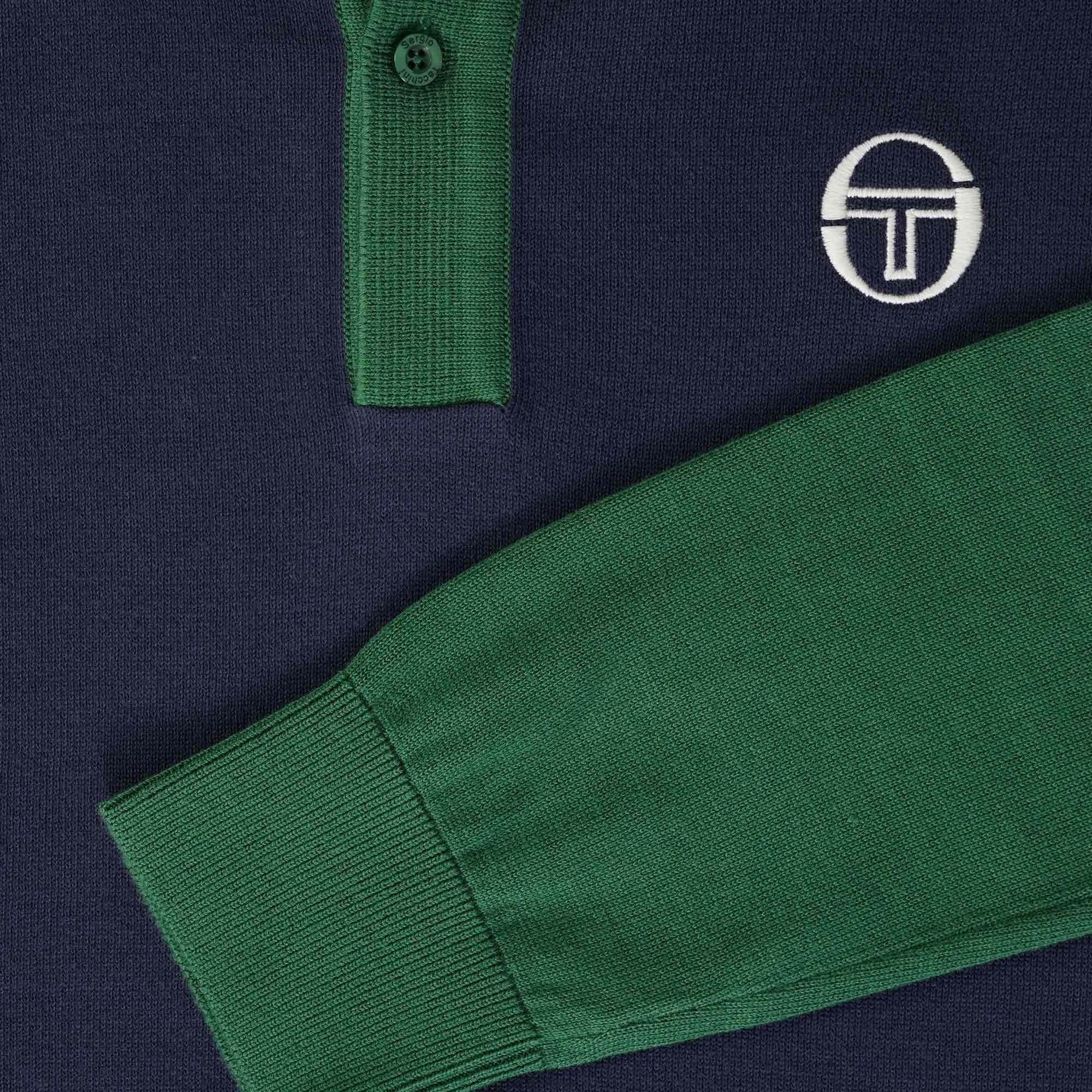 Sergio Tacchini Ravi Long Sleeve Polo Shirt - Maritime Blue/Dark Green