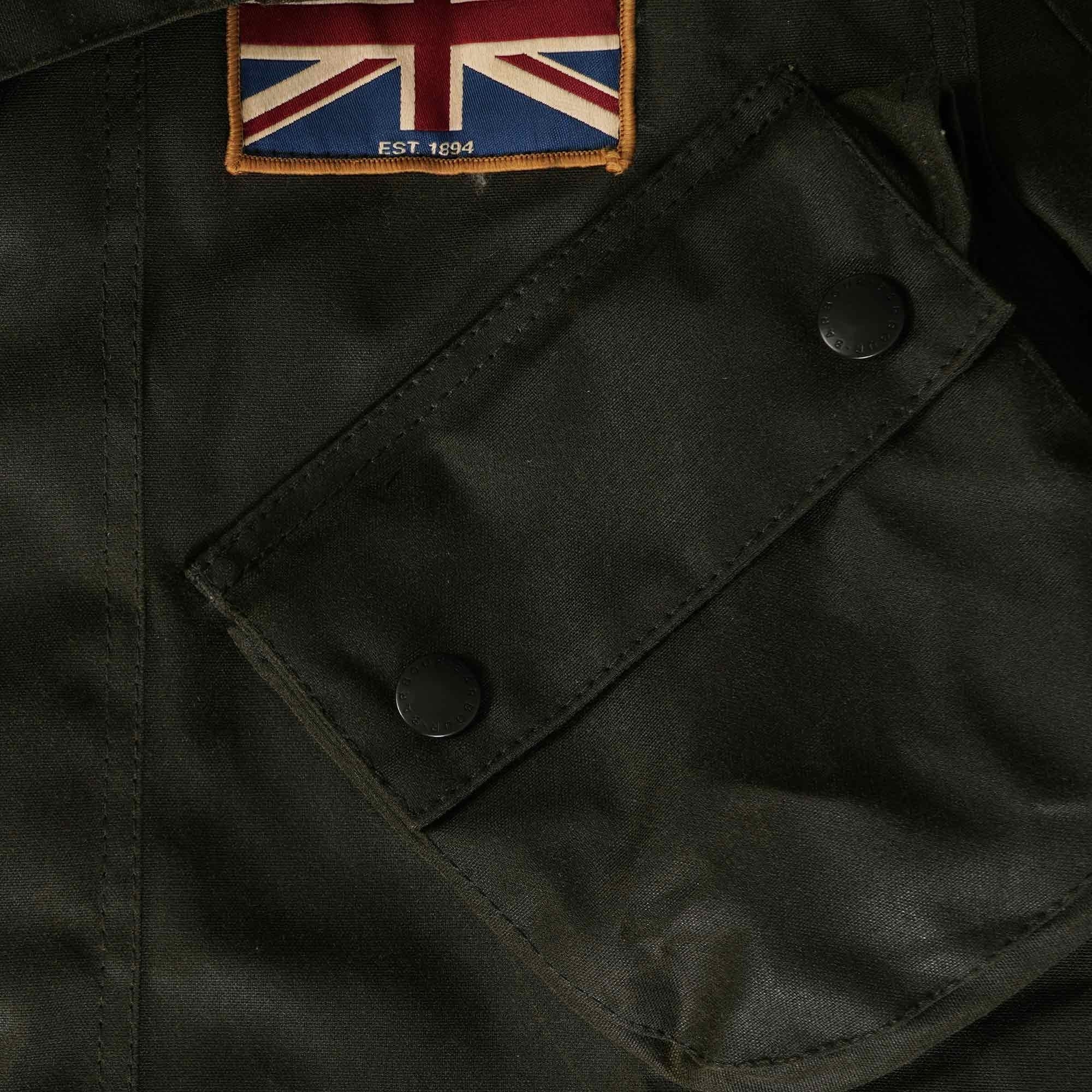Barbour International Archive Stuarts Limited Edition Union Jack Waxed Jacket - Dark Olive