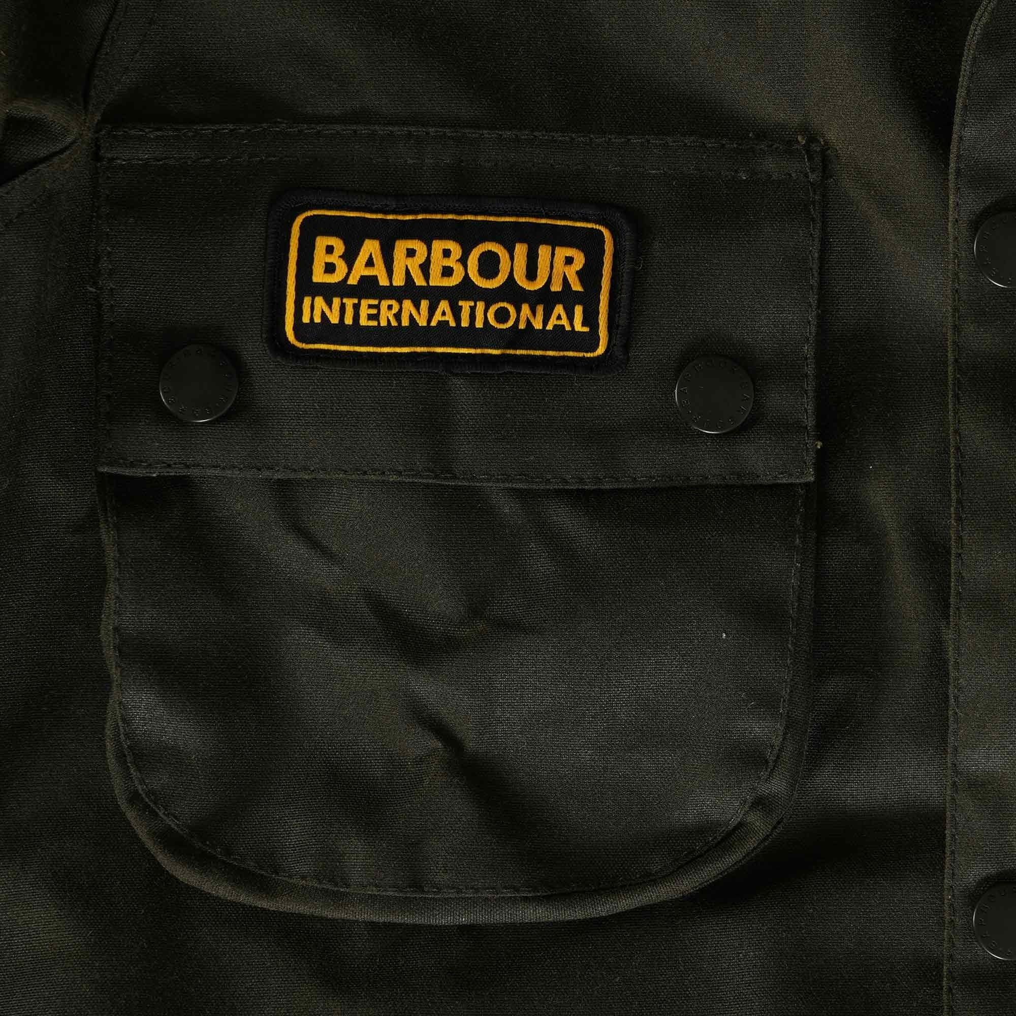 Barbour International Archive Stuarts Limited Edition Union Jack Waxed Jacket - Dark Olive