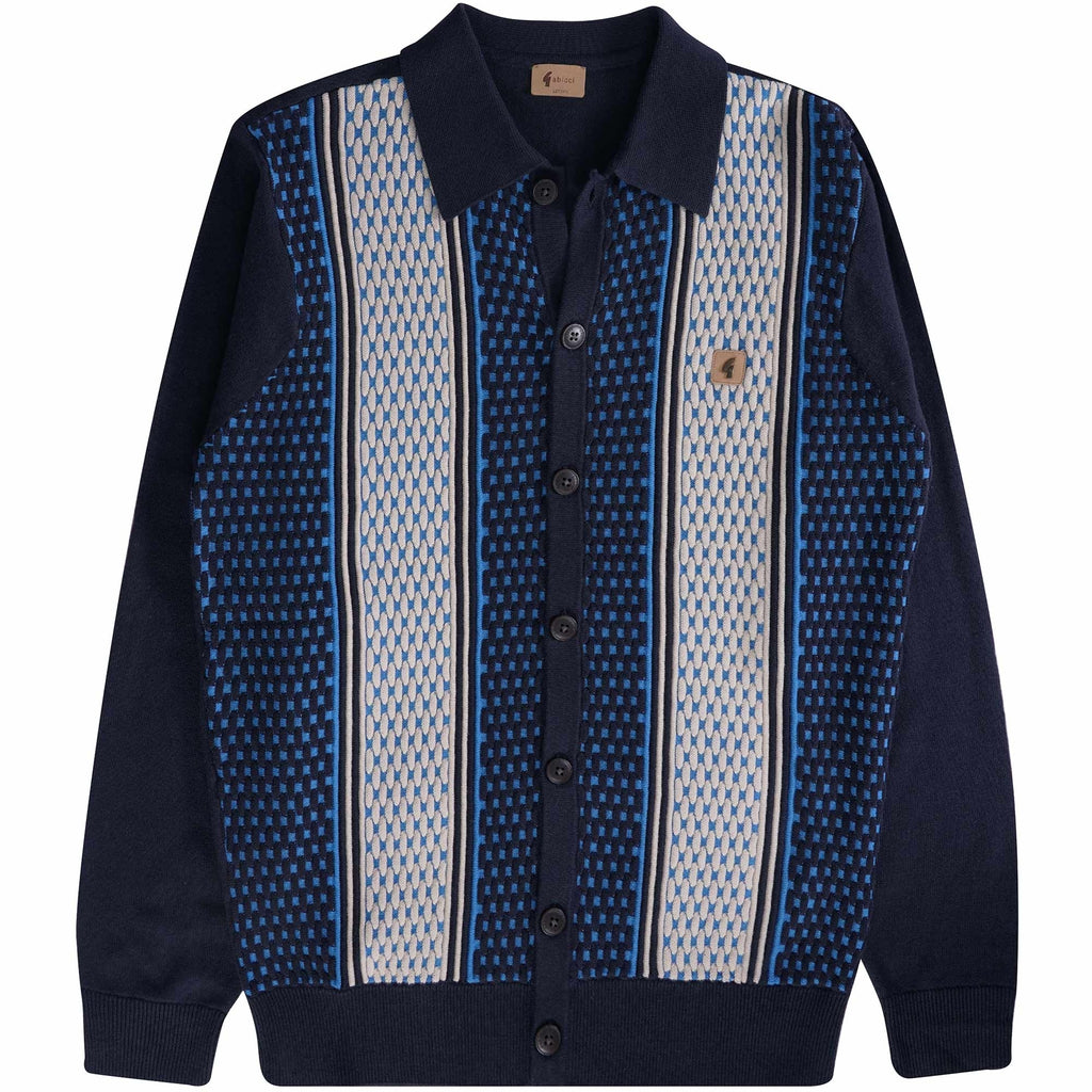 Gabicci Vintage Wishaw Knitted Polo Shirt - Navy/Adriatic Blue/Cream