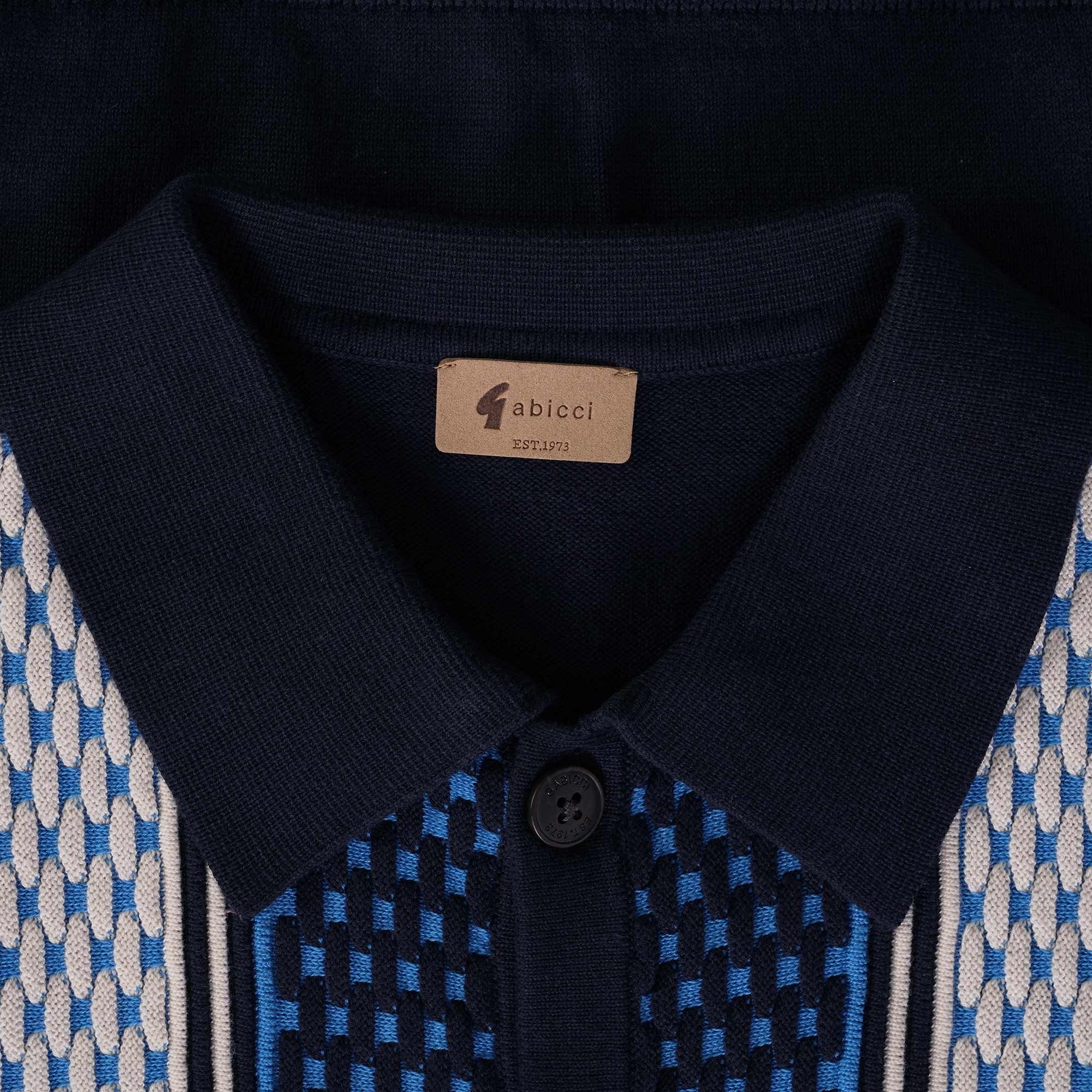Gabicci Vintage Wishaw Knitted Polo Shirt - Navy/Adriatic Blue/Cream