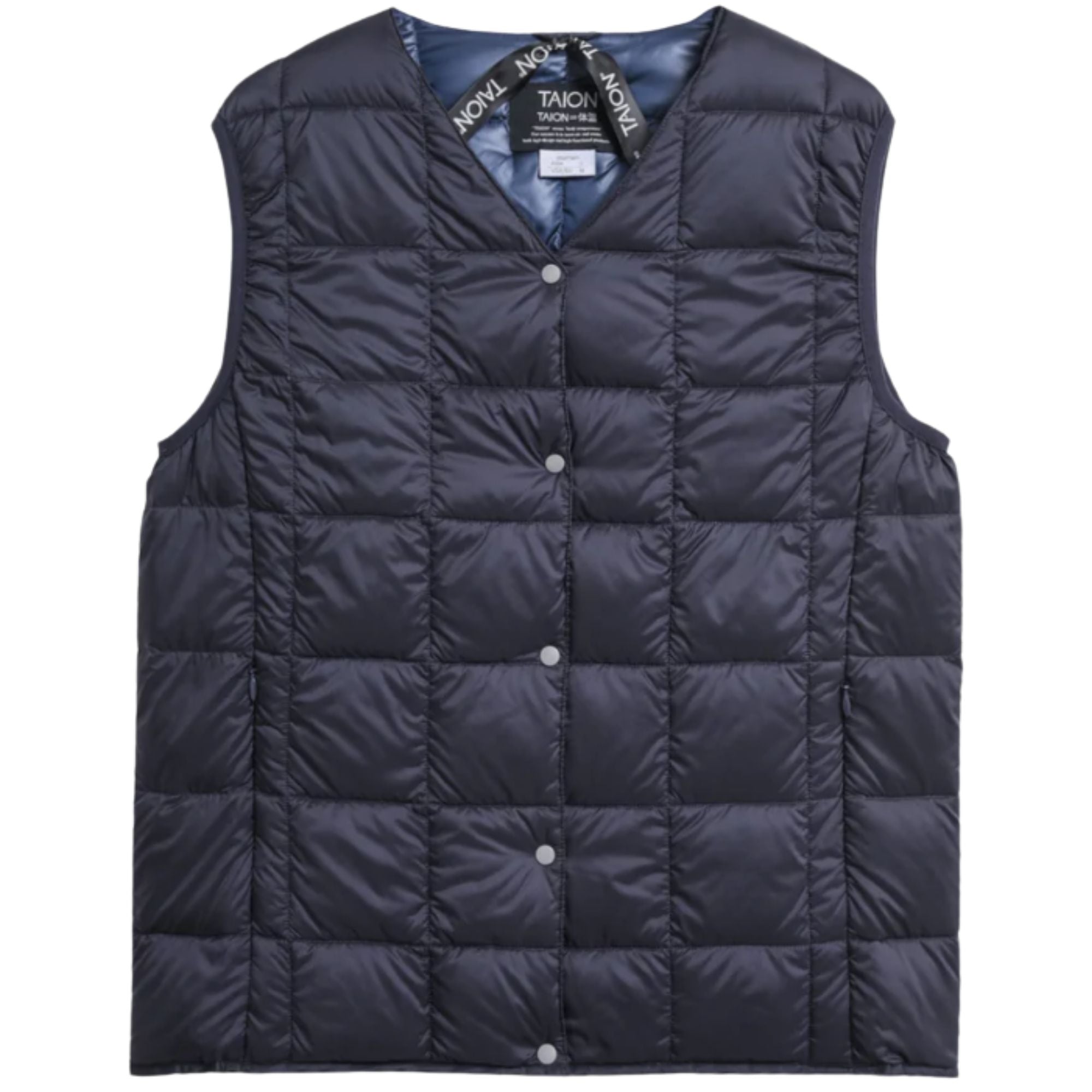 Taion Womens V-Neck Button Inner Down Vest - Navy