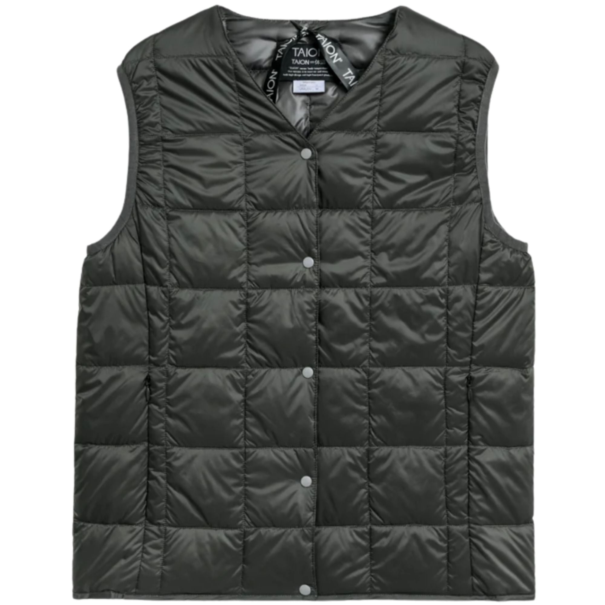 Taion V-Neck Button Inner Down Vest - Charcoal