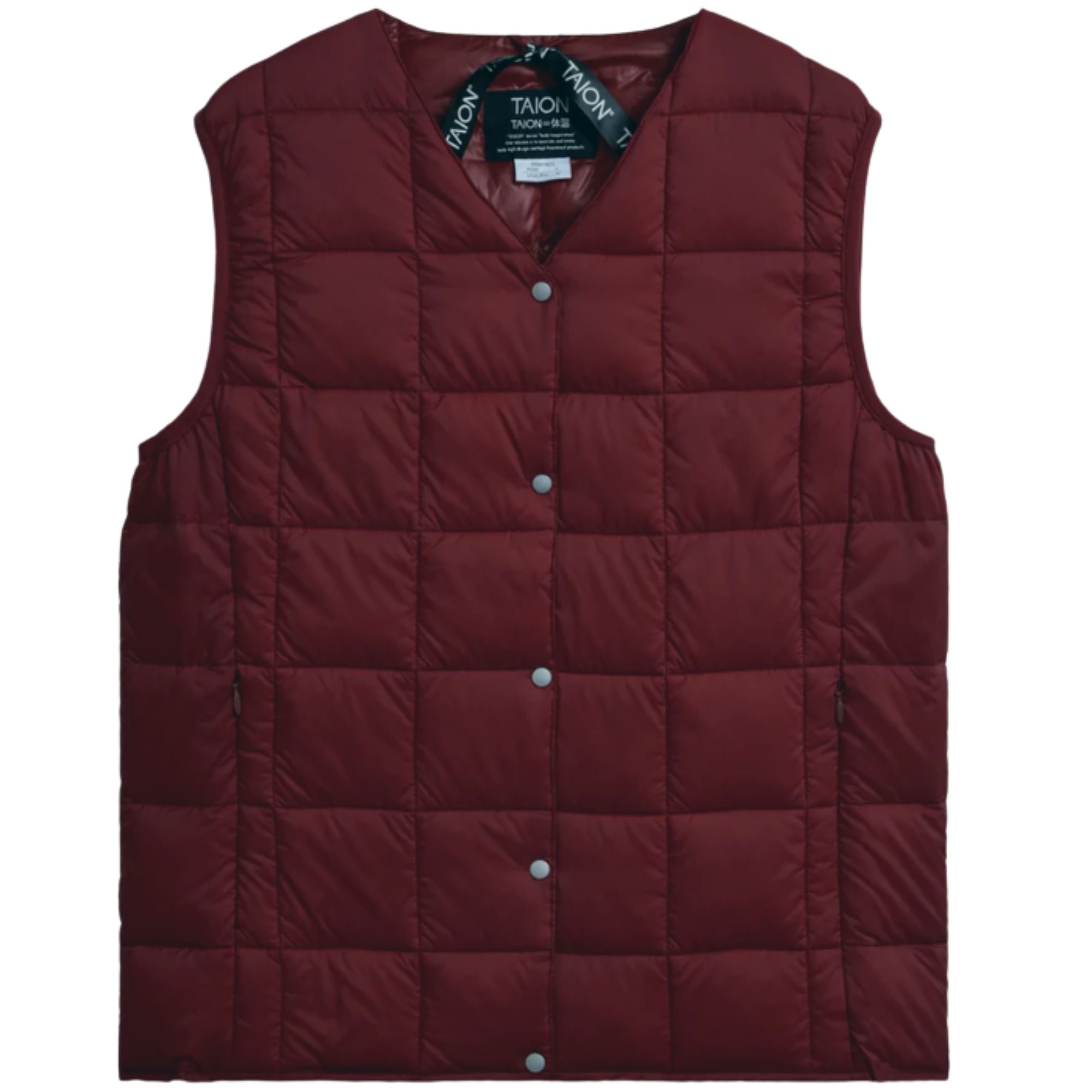 Taion V-Neck Button Inner Down Vest - Burgundy