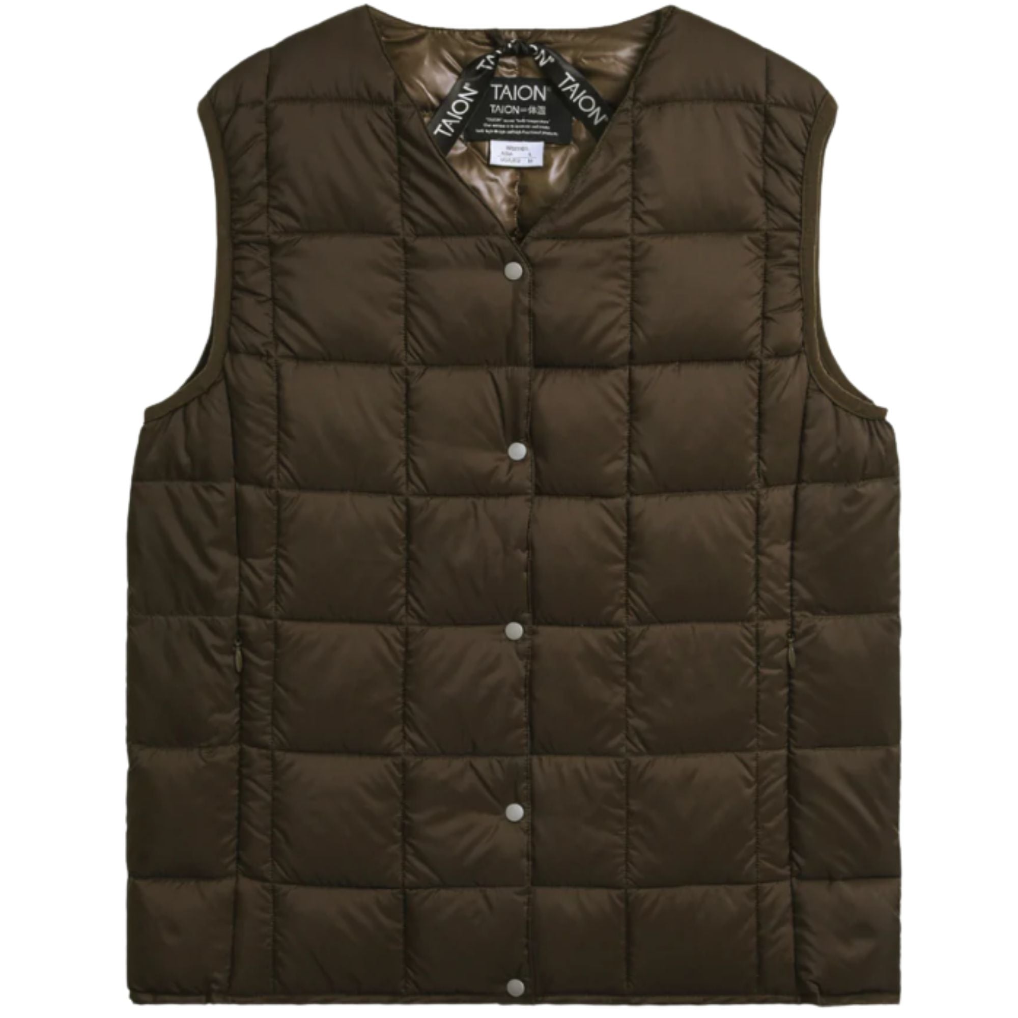Taion V-Neck Button Inner Down Vest - Choco