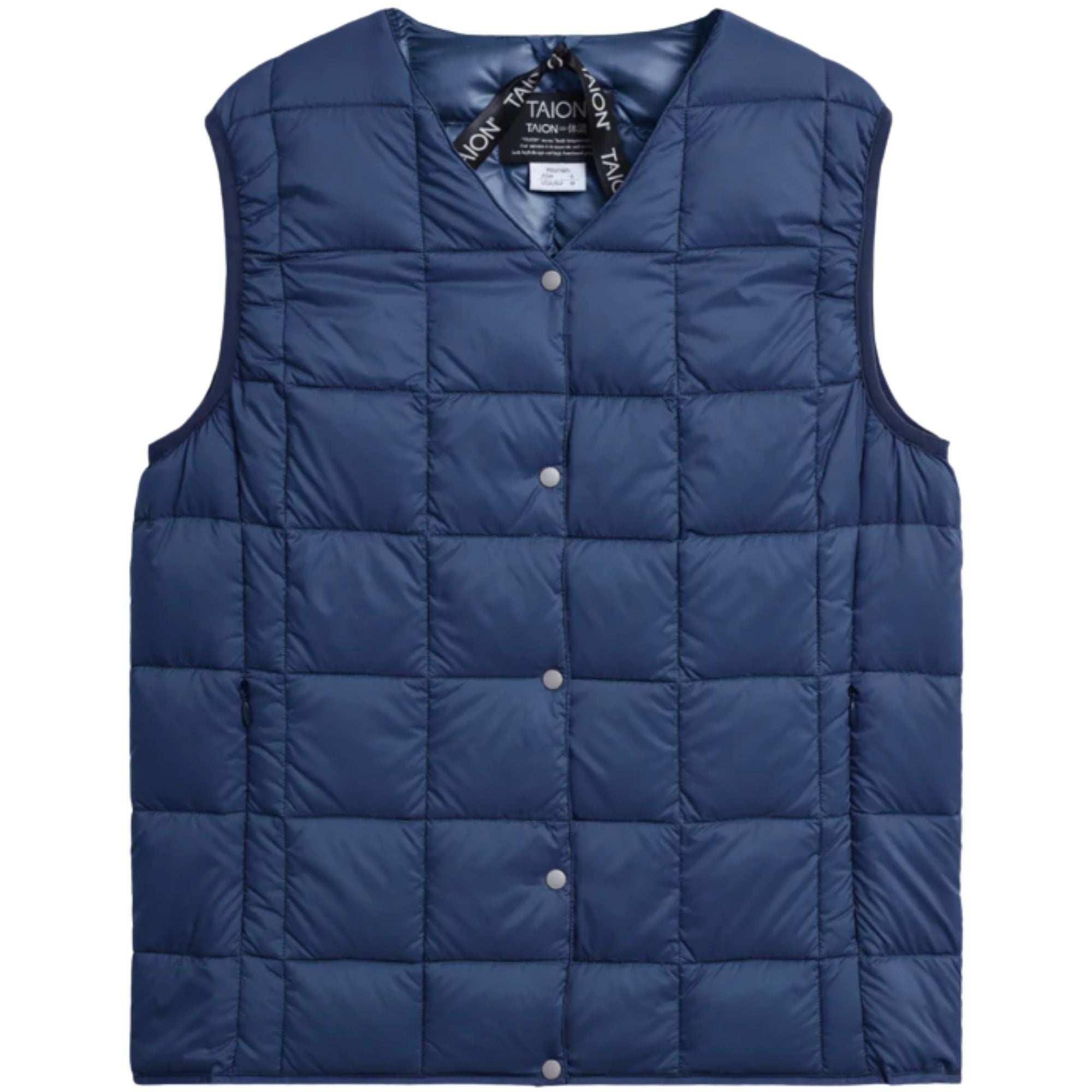 Taion V-Neck Button Inner Down Vest - Dark Blue
