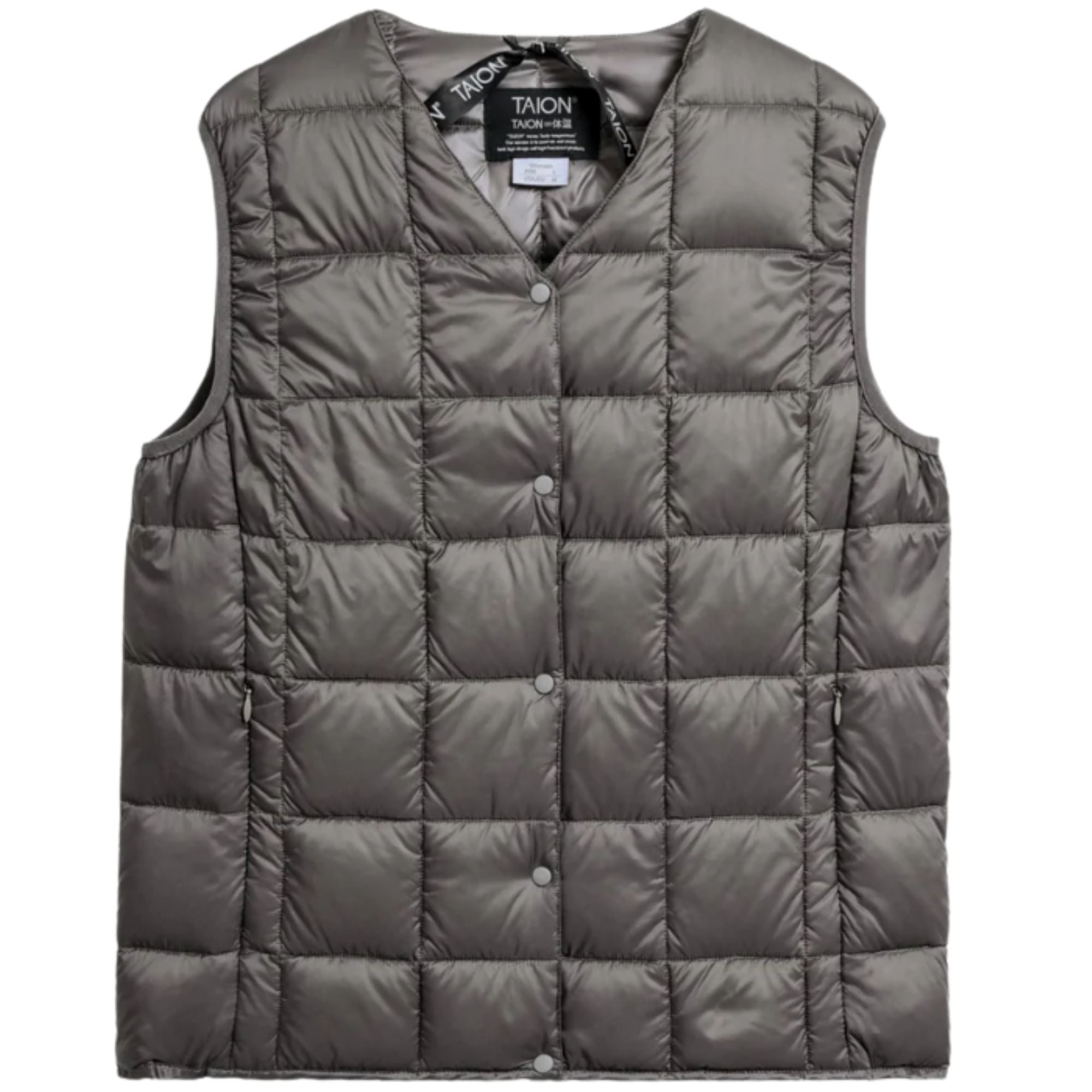 Taion V-Neck Button Inner Down Vest - Gray