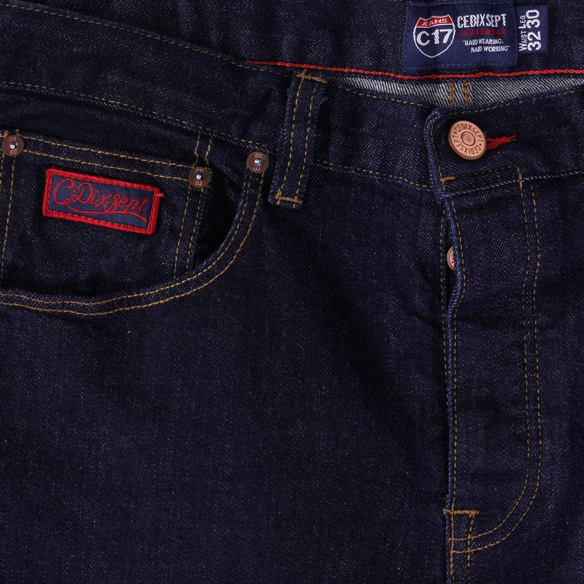 C17 Jeans Preshrunk Slim Straight Red Selvedge Jeans - Denim Blue