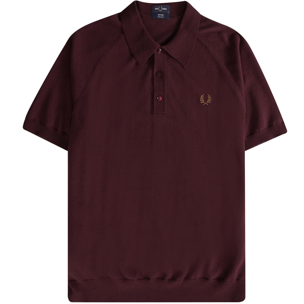 Fred Perry Reissues Raglan Sleeve Knitted Shirt - Oxblood