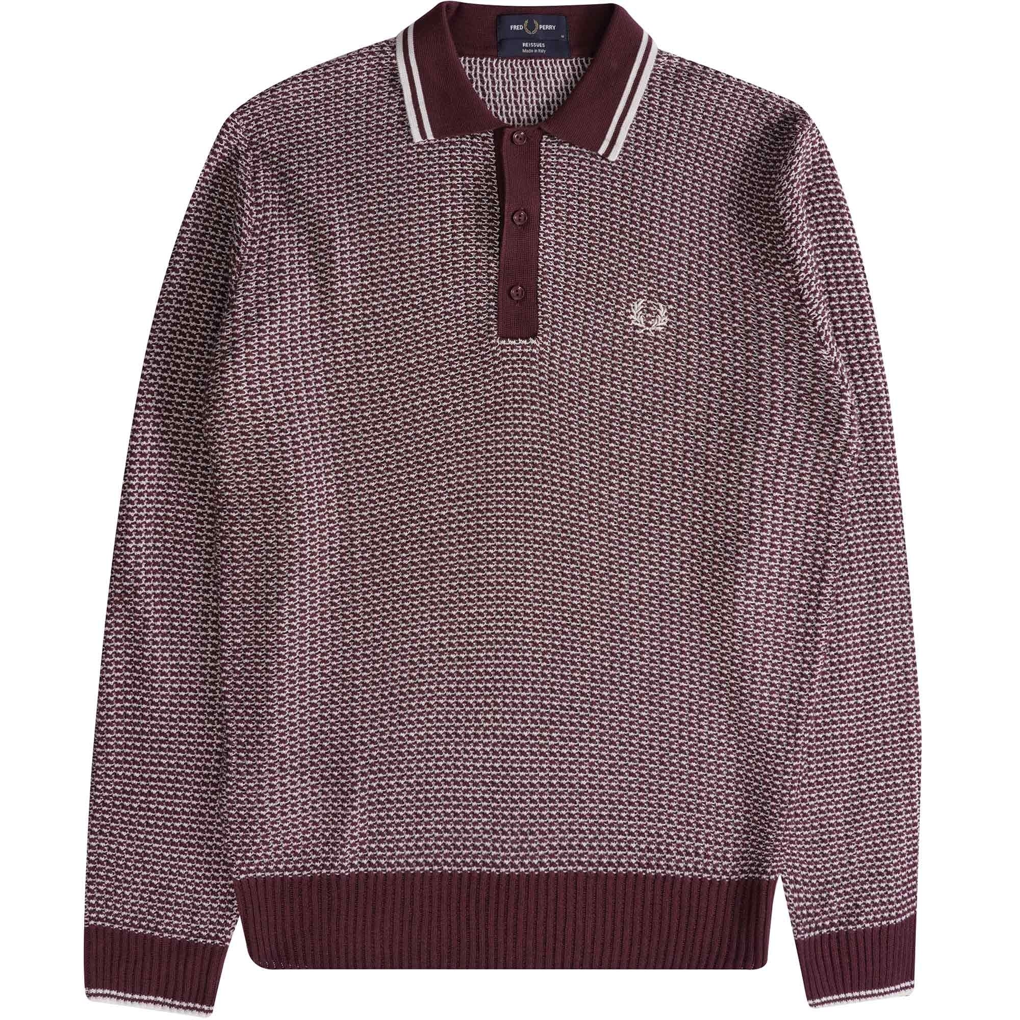 Fred Perry Two Colour Texture Knit Henley - Oxblood