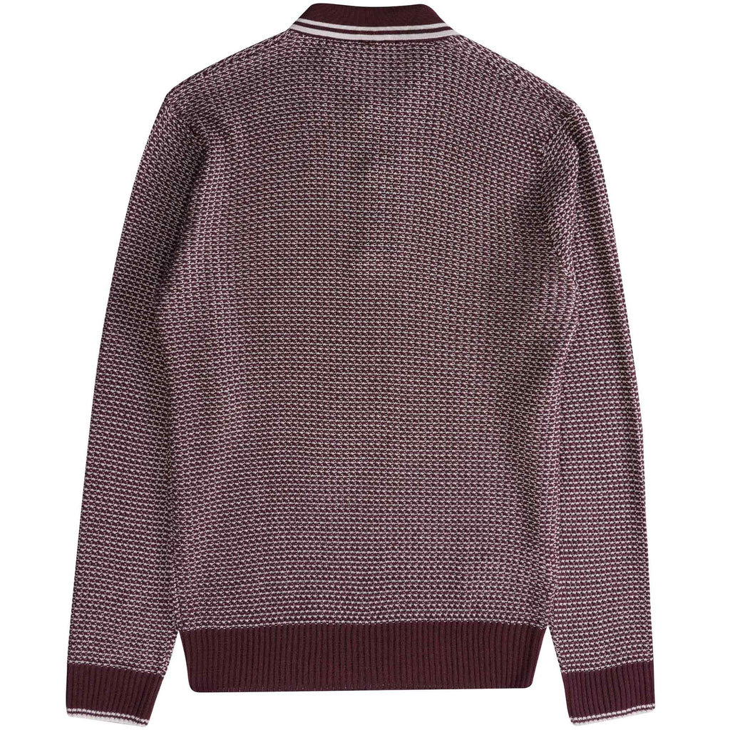 Fred Perry Two Colour Texture Knit Henley - Oxblood