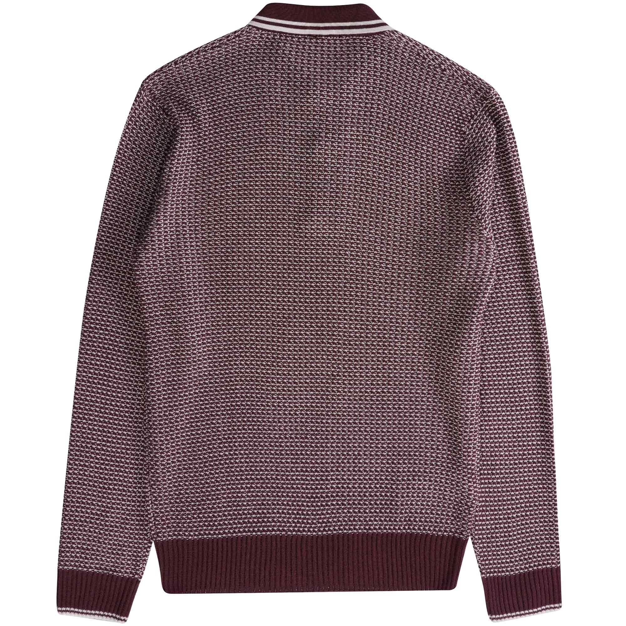 Fred Perry Two Colour Texture Knit Henley - Oxblood