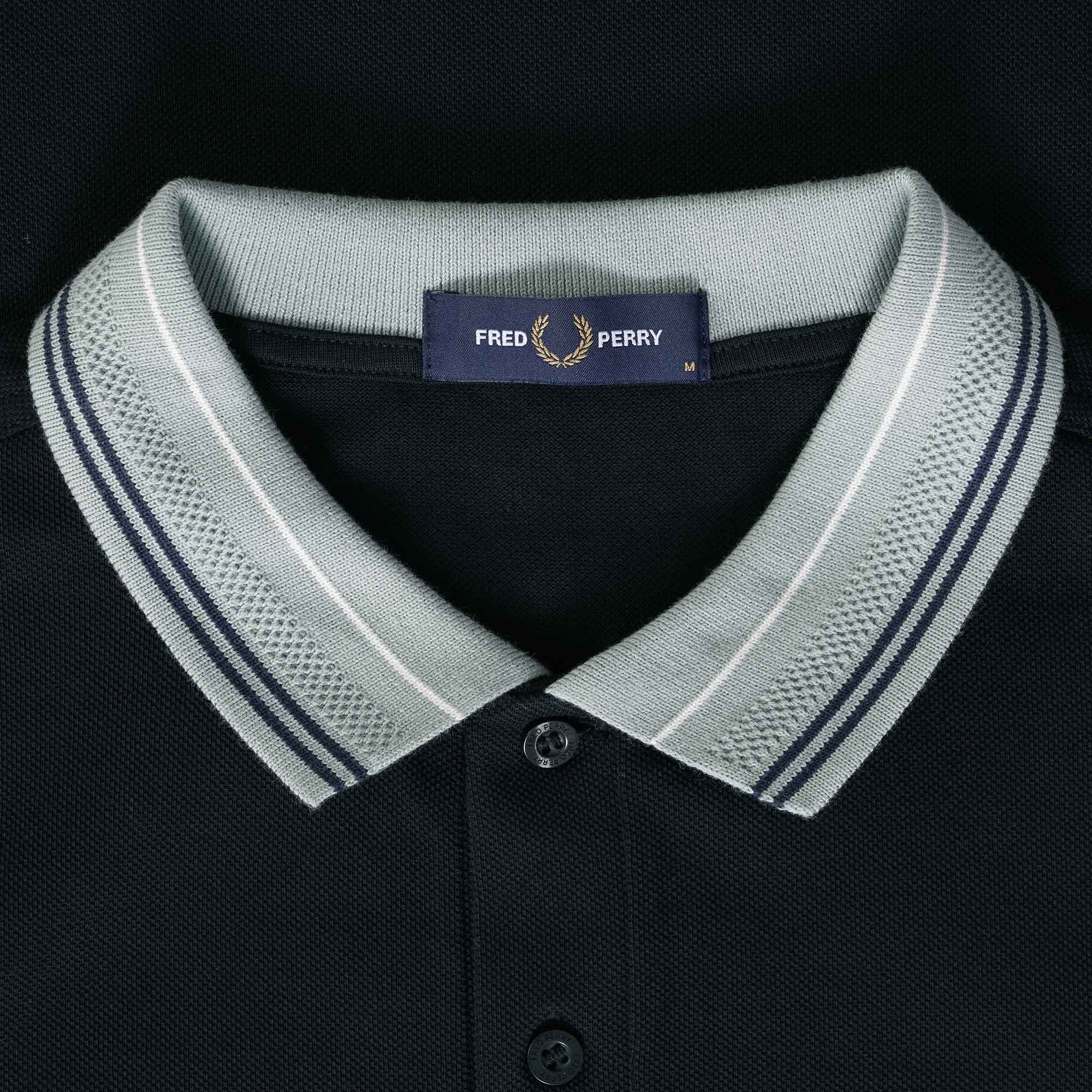 Fred Perry M4 Striped Collar Polo Shirt - Black