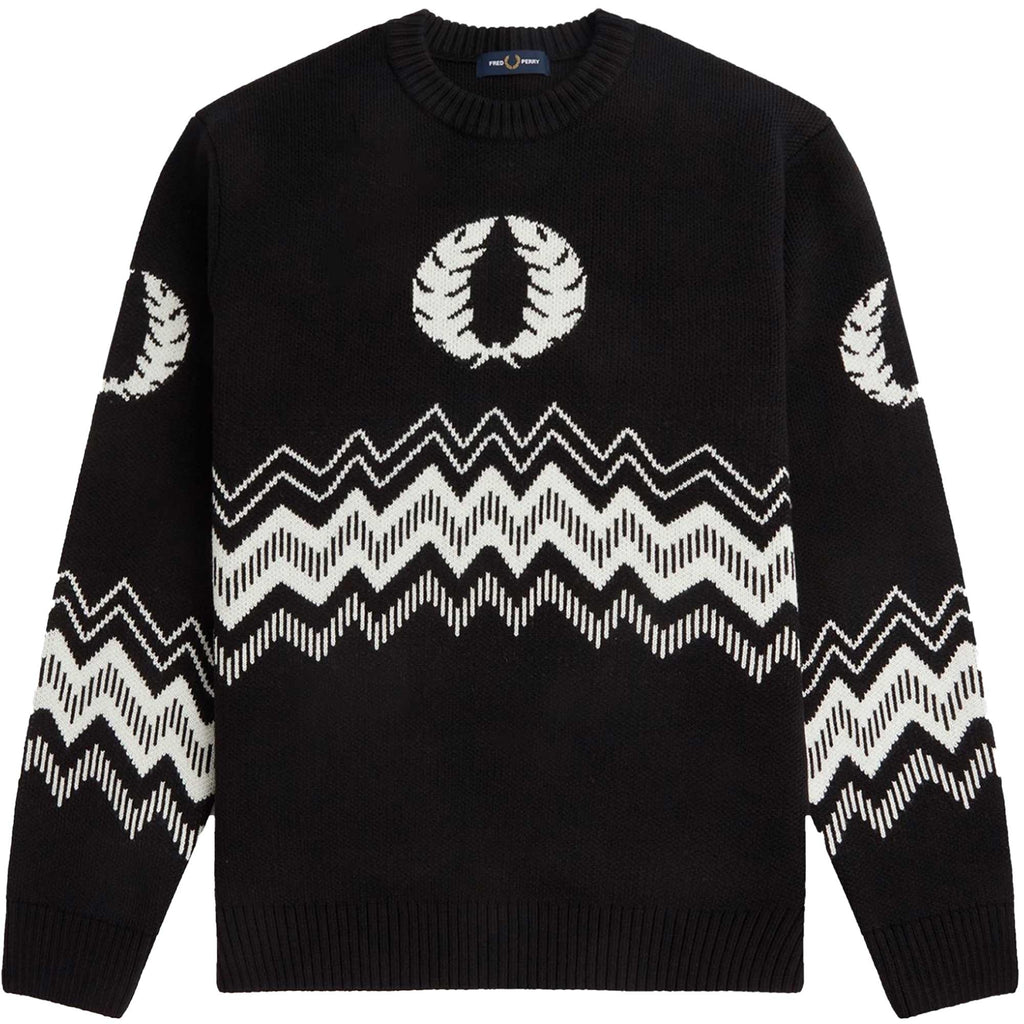 Fred Perry Jacquard Crew Neck Jumper - Black