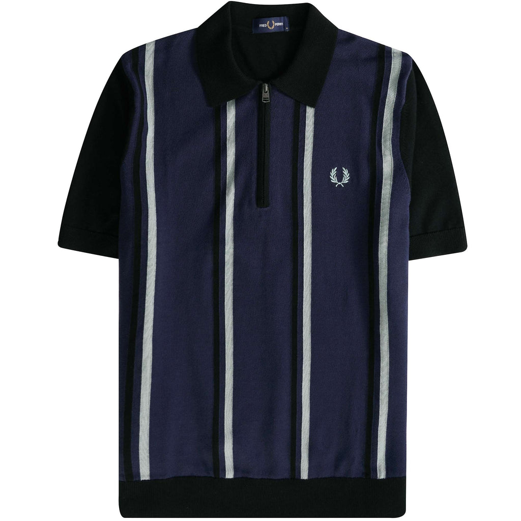 Fred Perry Vertical Stripe Knitted Shirt - Deep Carbon
