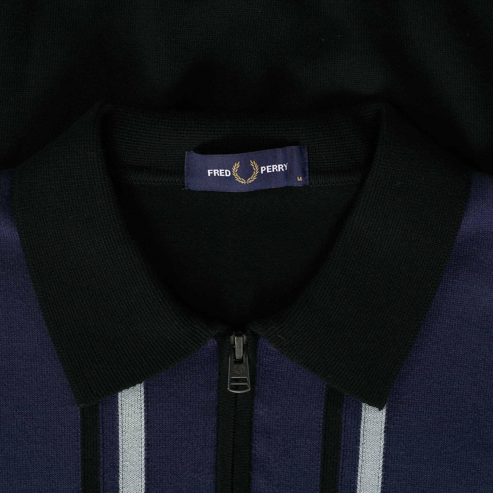 Fred Perry Vertical Stripe Knitted Shirt - Deep Carbon