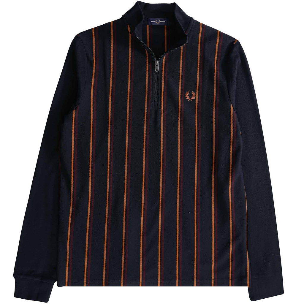 Fred Perry Striped Panel Pique Zip Nik Top - Navy