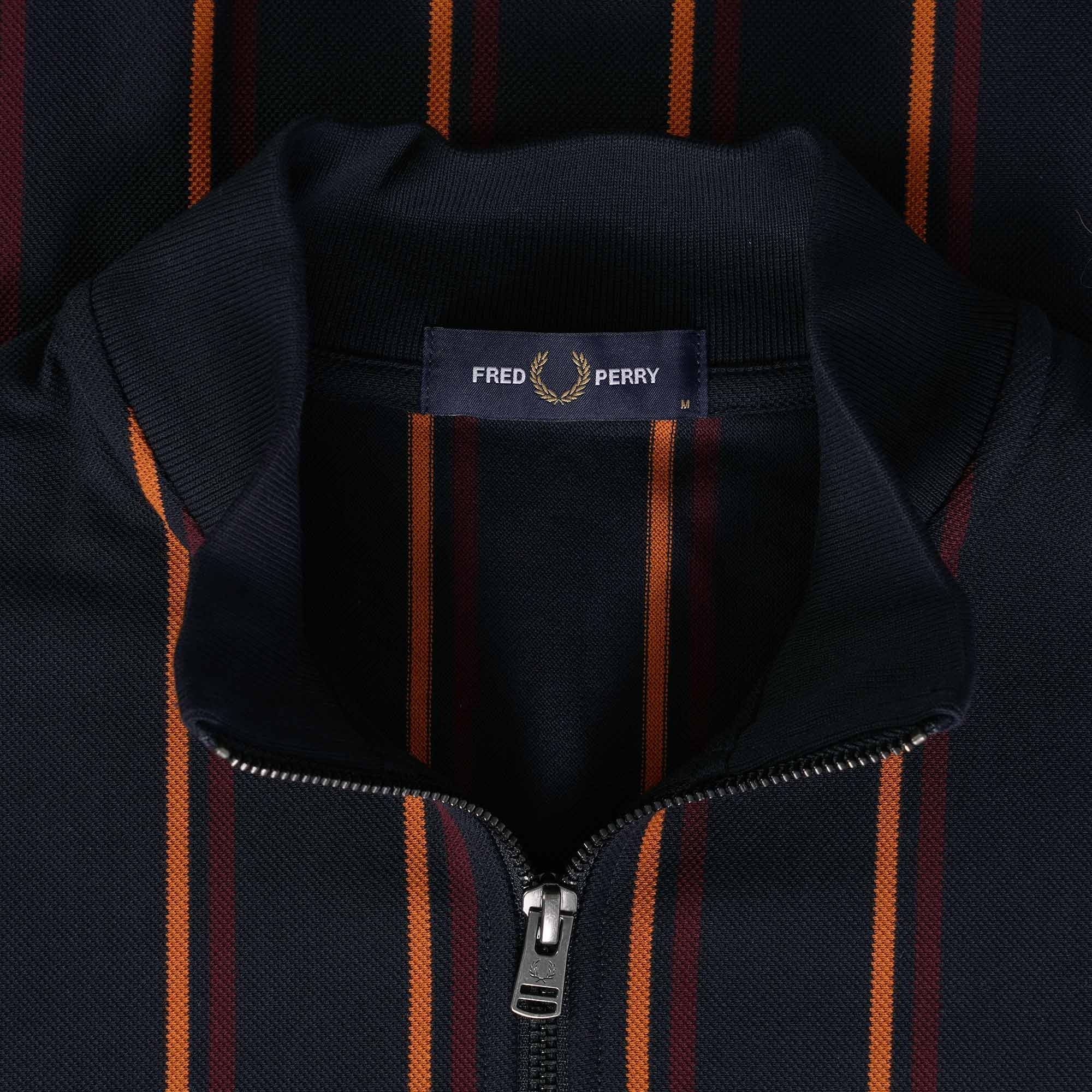Fred Perry Striped Panel Pique Zip Nik Top - Navy