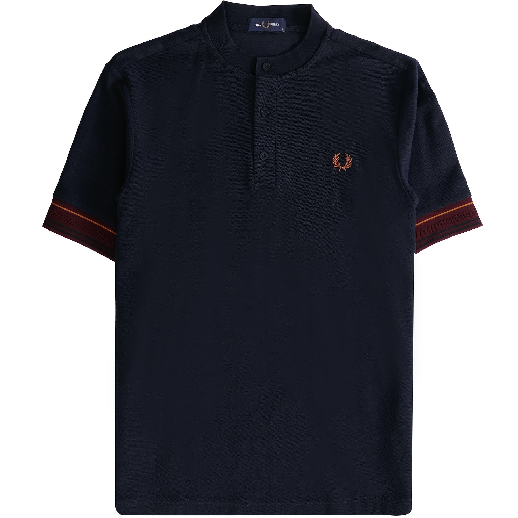 Fred Perry M4 Striped Cuff Henley Polo Shirt - Navy