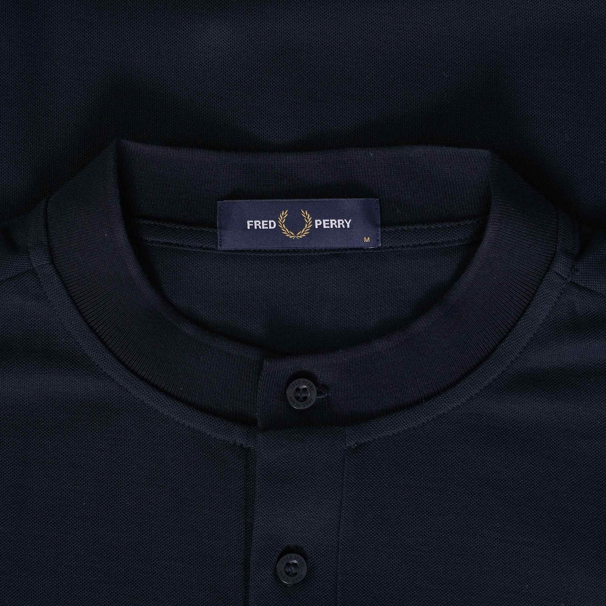 Fred Perry M4 Striped Cuff Henley Polo Shirt - Navy