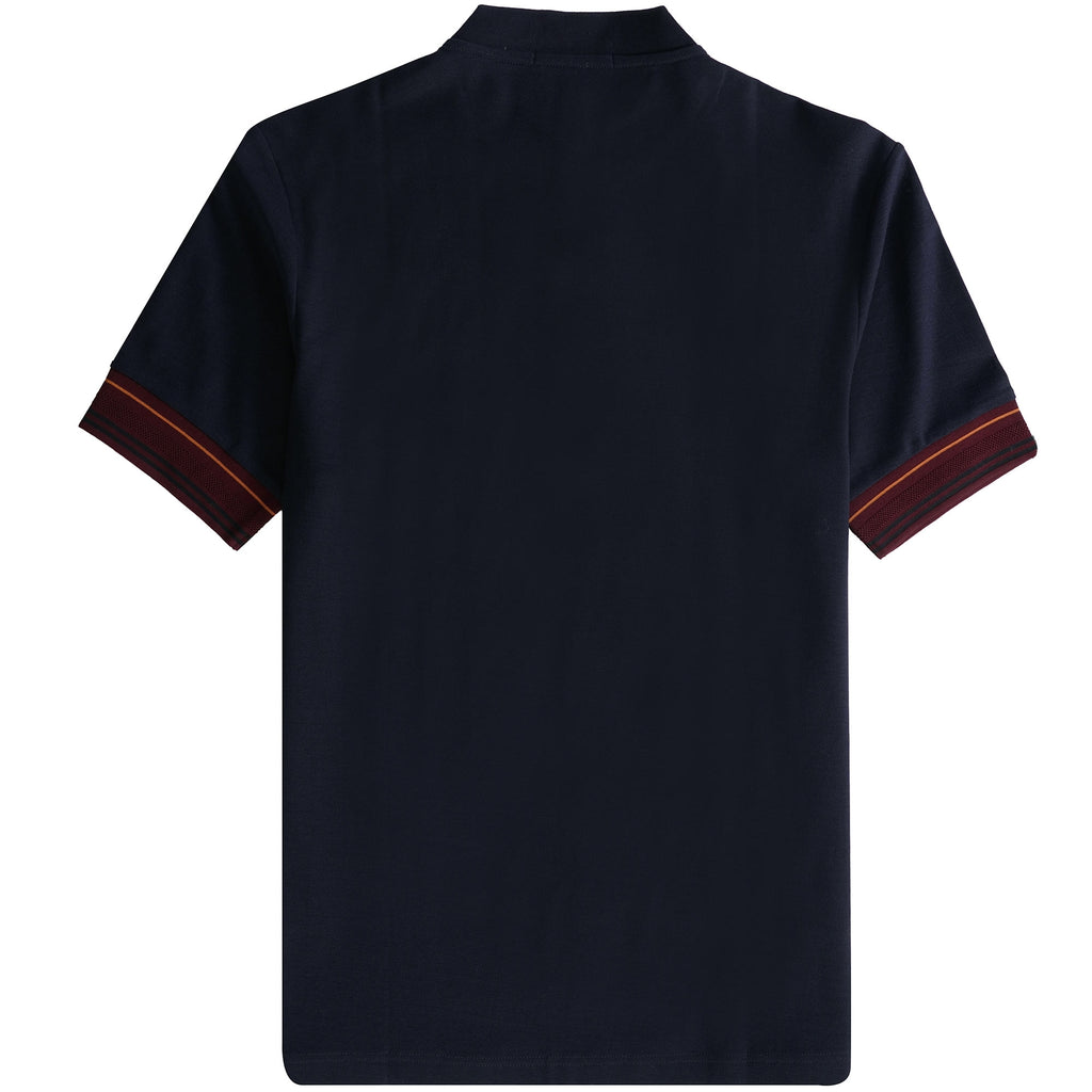 Fred Perry M4 Striped Cuff Henley Polo Shirt - Navy