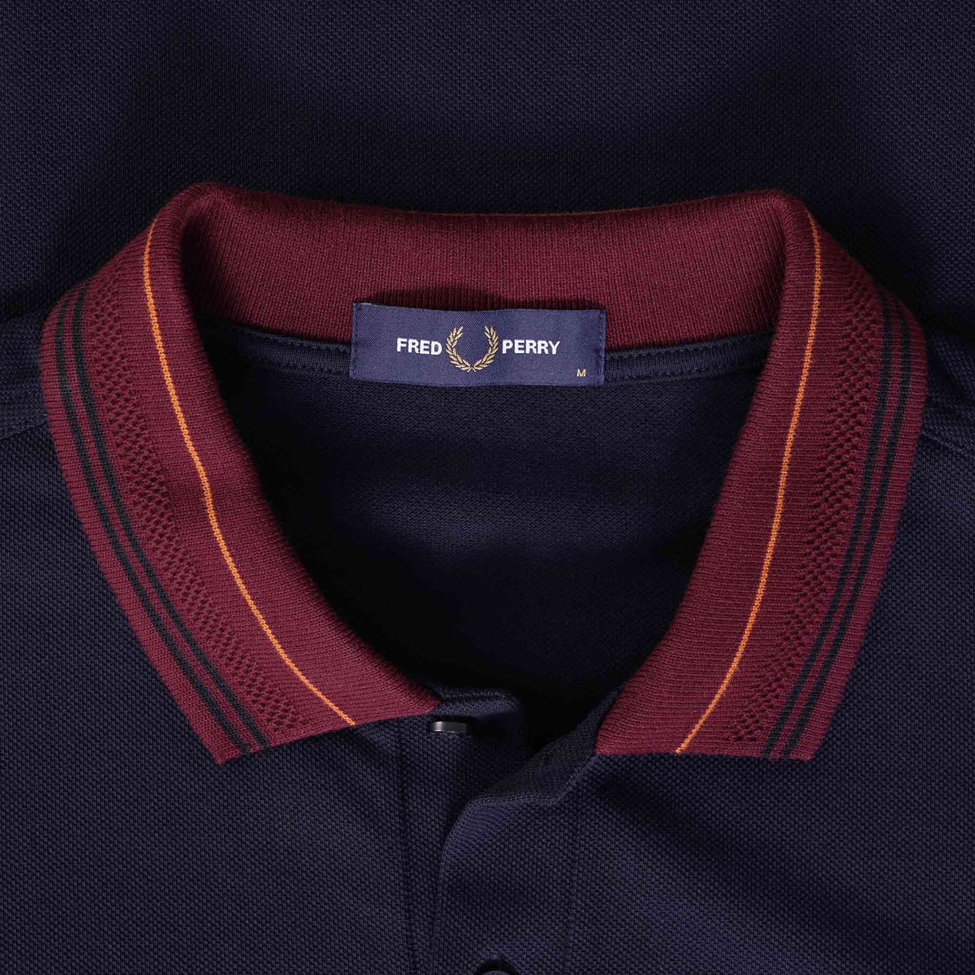 Fred Perry M4 Striped Collar Long Sleeve Polo Shirt - Navy