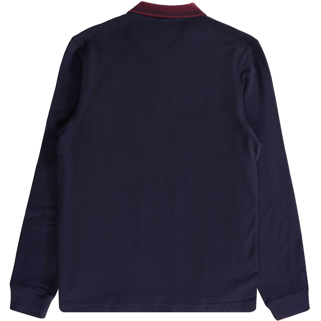 Fred Perry M4 Striped Collar Long Sleeve Polo Shirt - Navy