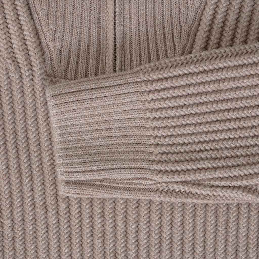 AMI Zipped Collar Ribbed Jumper - Beige