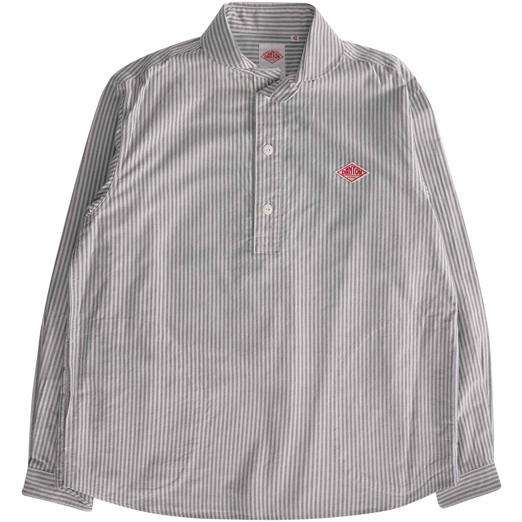 Danton Oxford Round Collar Pullover Shirt - Navy Stripe