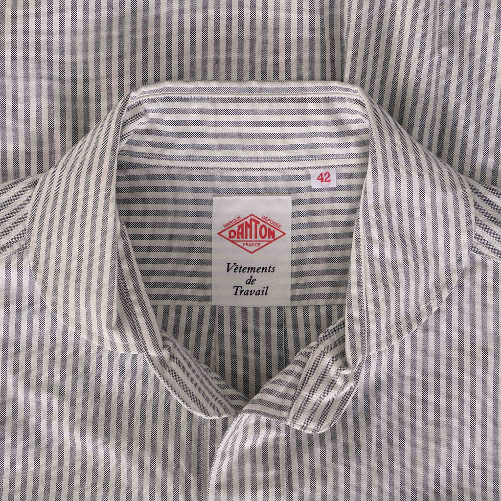 Danton Oxford Round Collar Pullover Shirt - Navy Stripe
