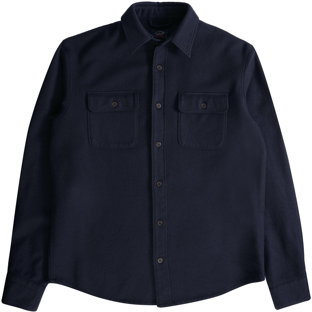 Paul and Shark Garment Dyed Wool Overshirt - Navy