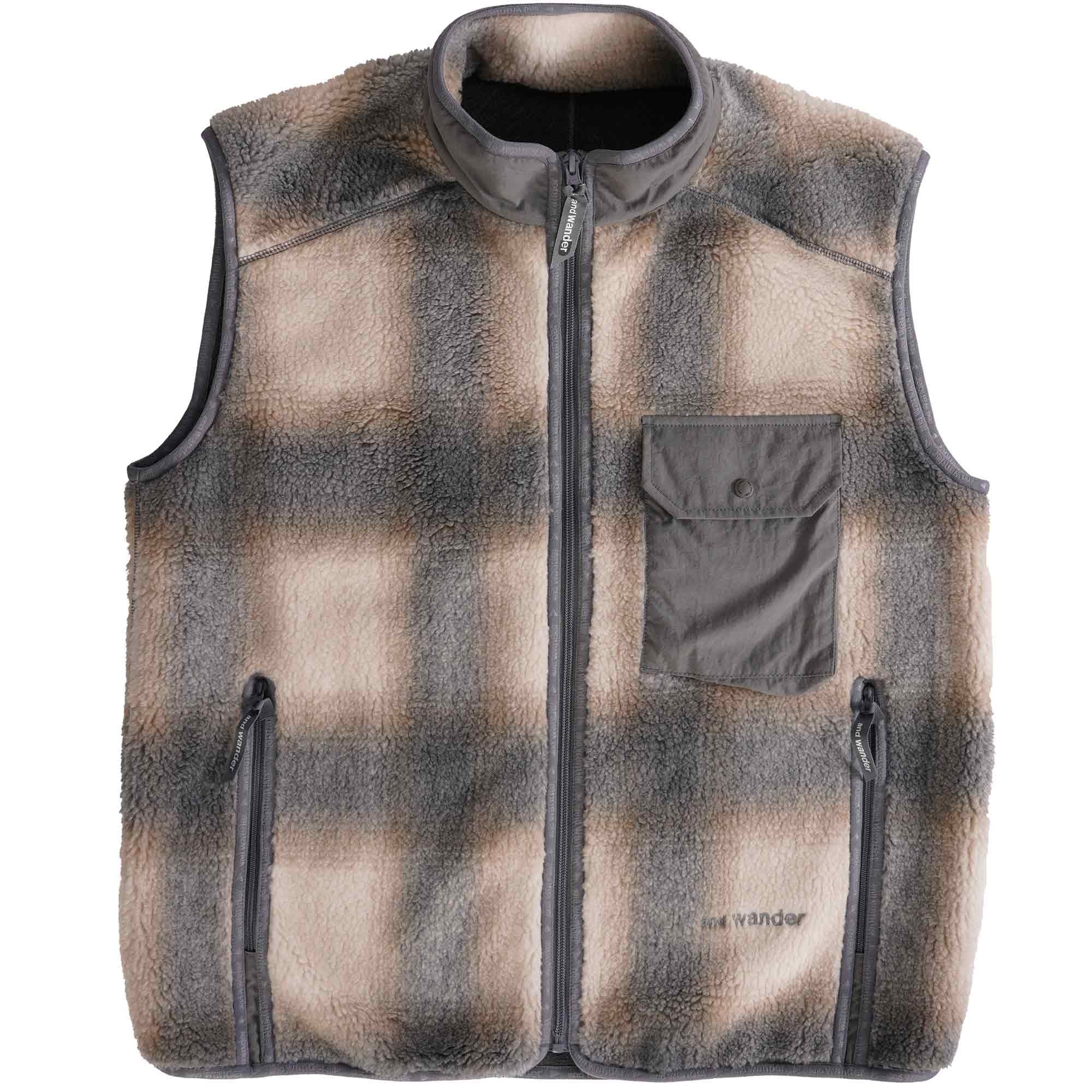 And Wander Checked Fleece Gilet - Grey