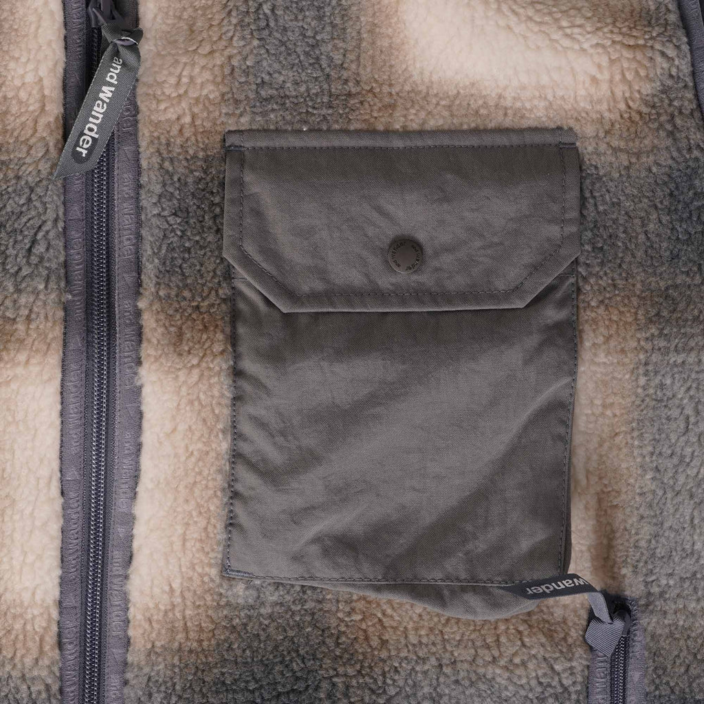 And Wander Checked Fleece Gilet - Grey