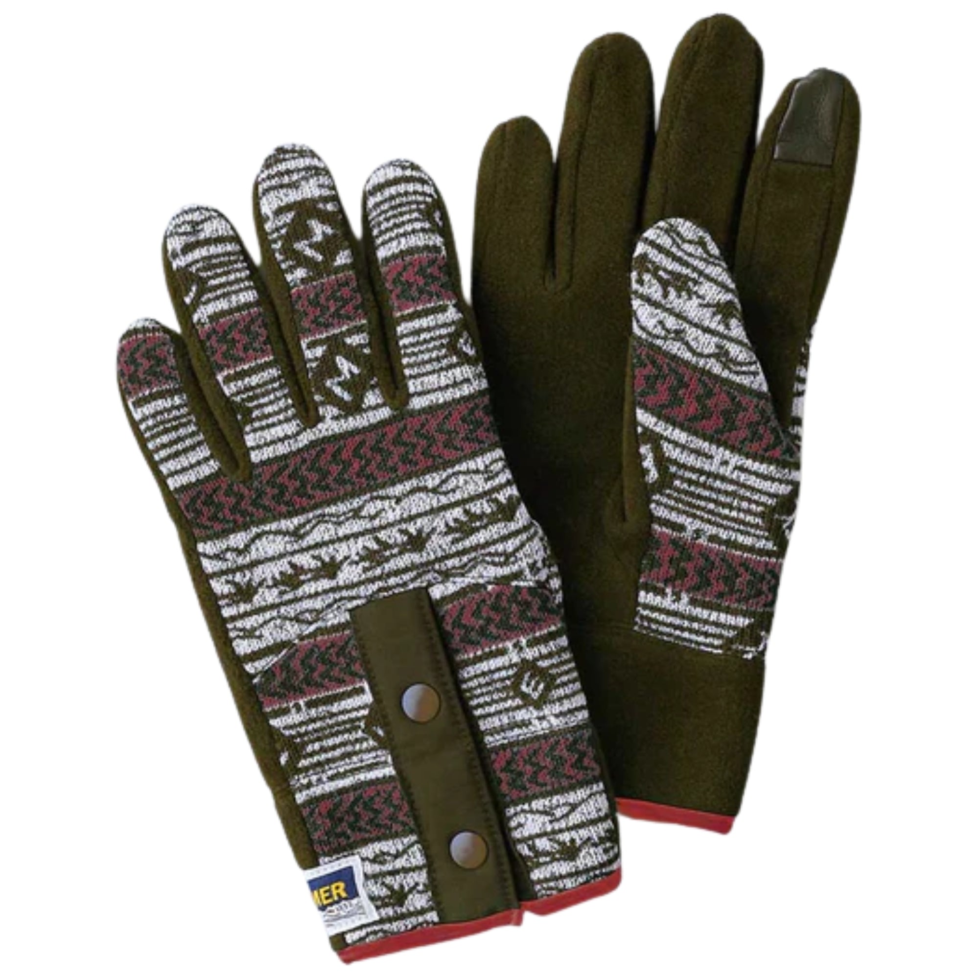 Elmer Gloves Printed Fleece Gloves - Khaki/Red