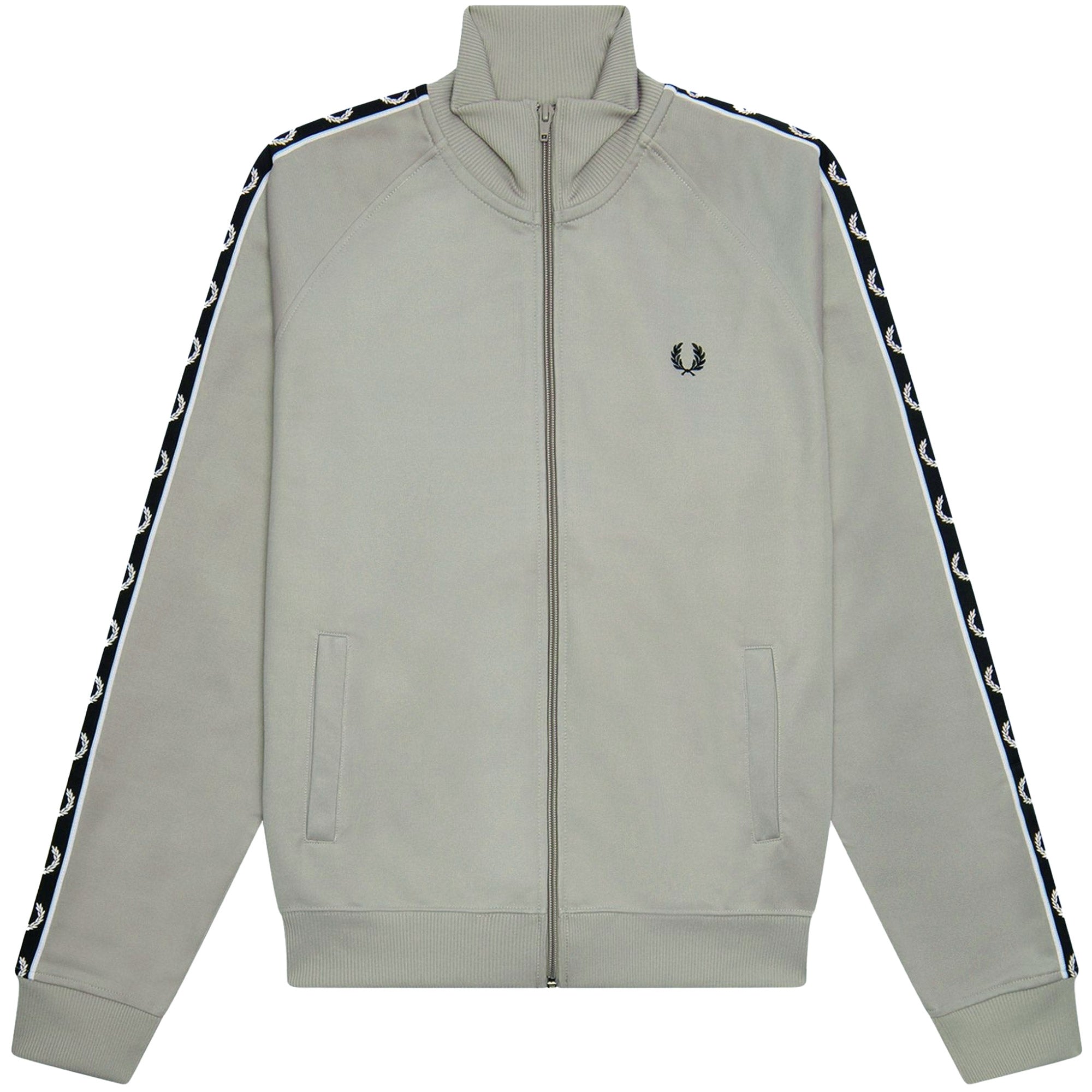 Fred Perry Contrast Taped Track Jacket - Concrete – Stuarts London Fred Perry Contrast Taped Track Jacket - Concrete – Stuarts London