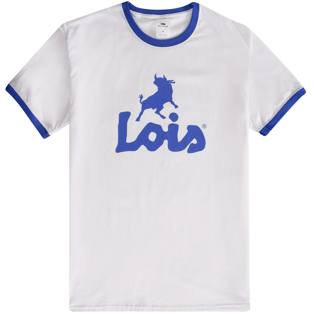 Lois Jeans Ringer Logo T-Shirt - White/Blue