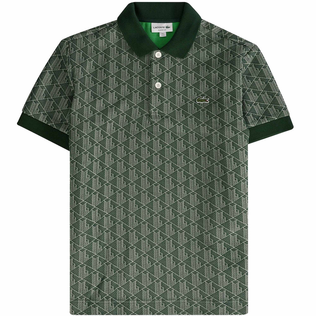 Lacoste Classic Fit Monogram Print Contrast Collar Polo Shirt - Vert