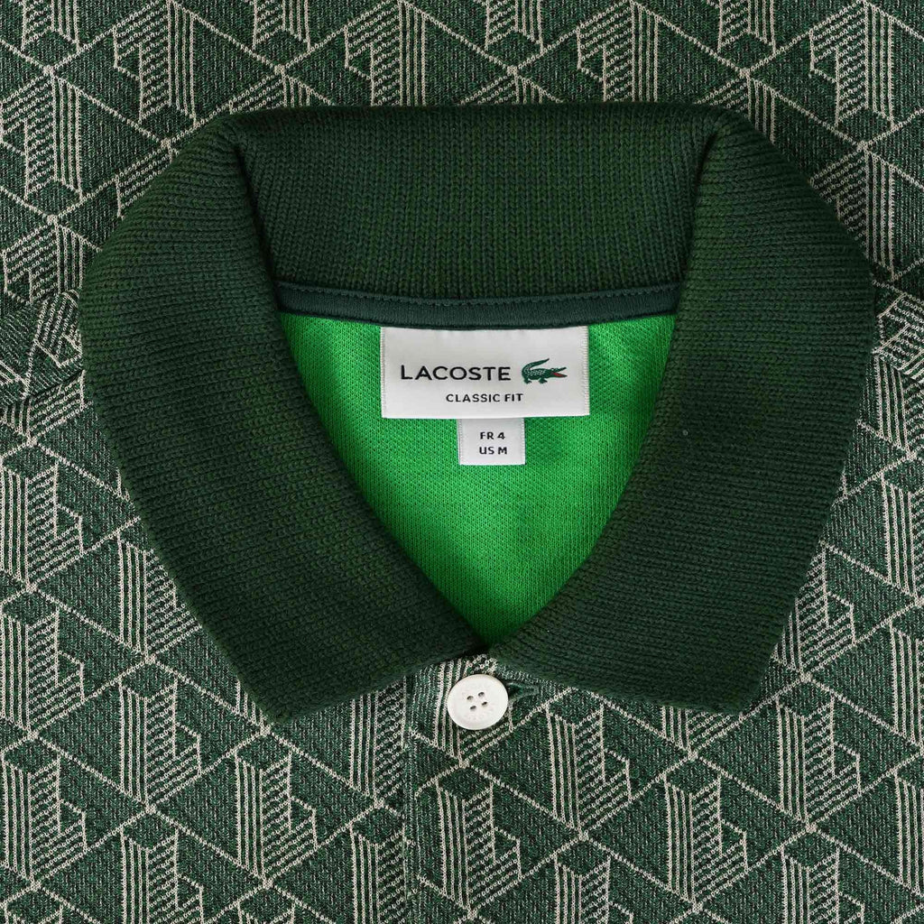 Lacoste Classic Fit Monogram Print Contrast Collar Polo Shirt - Vert