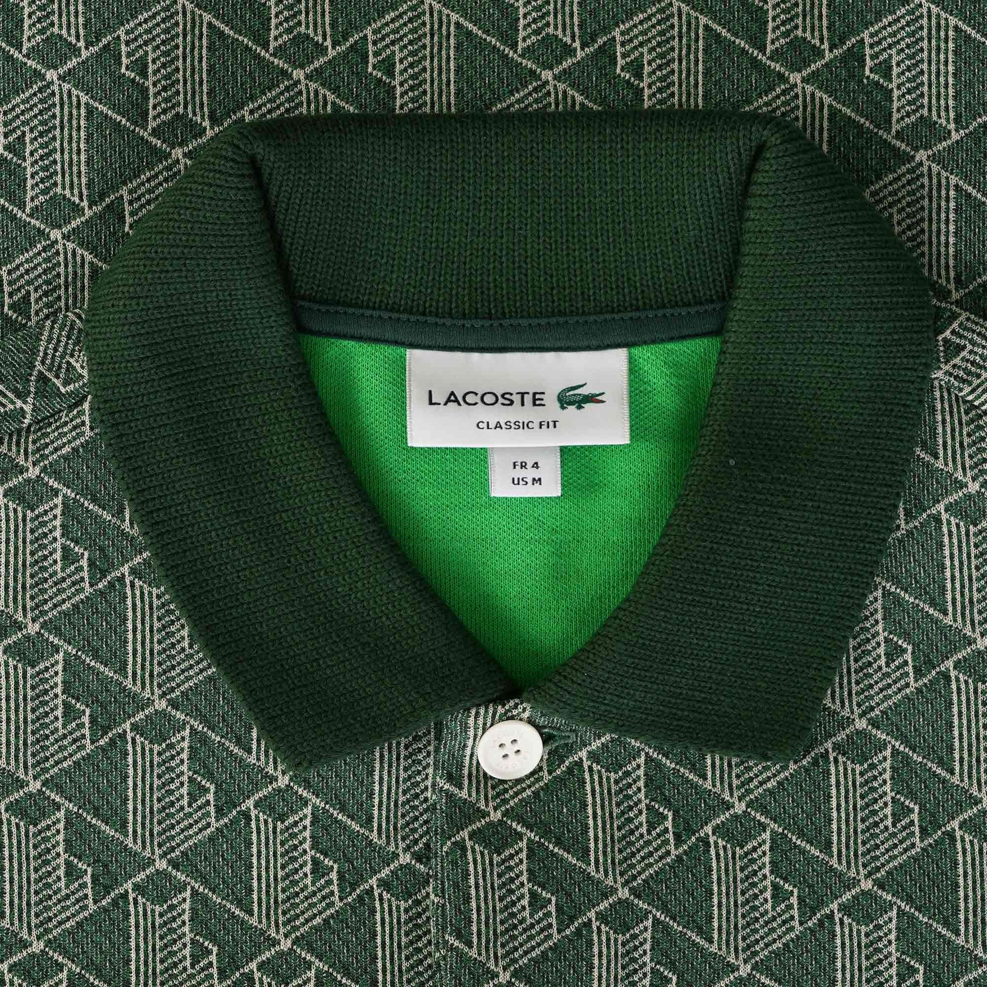 Lacoste Classic Fit Monogram Print Contrast Collar Polo Shirt - Vert