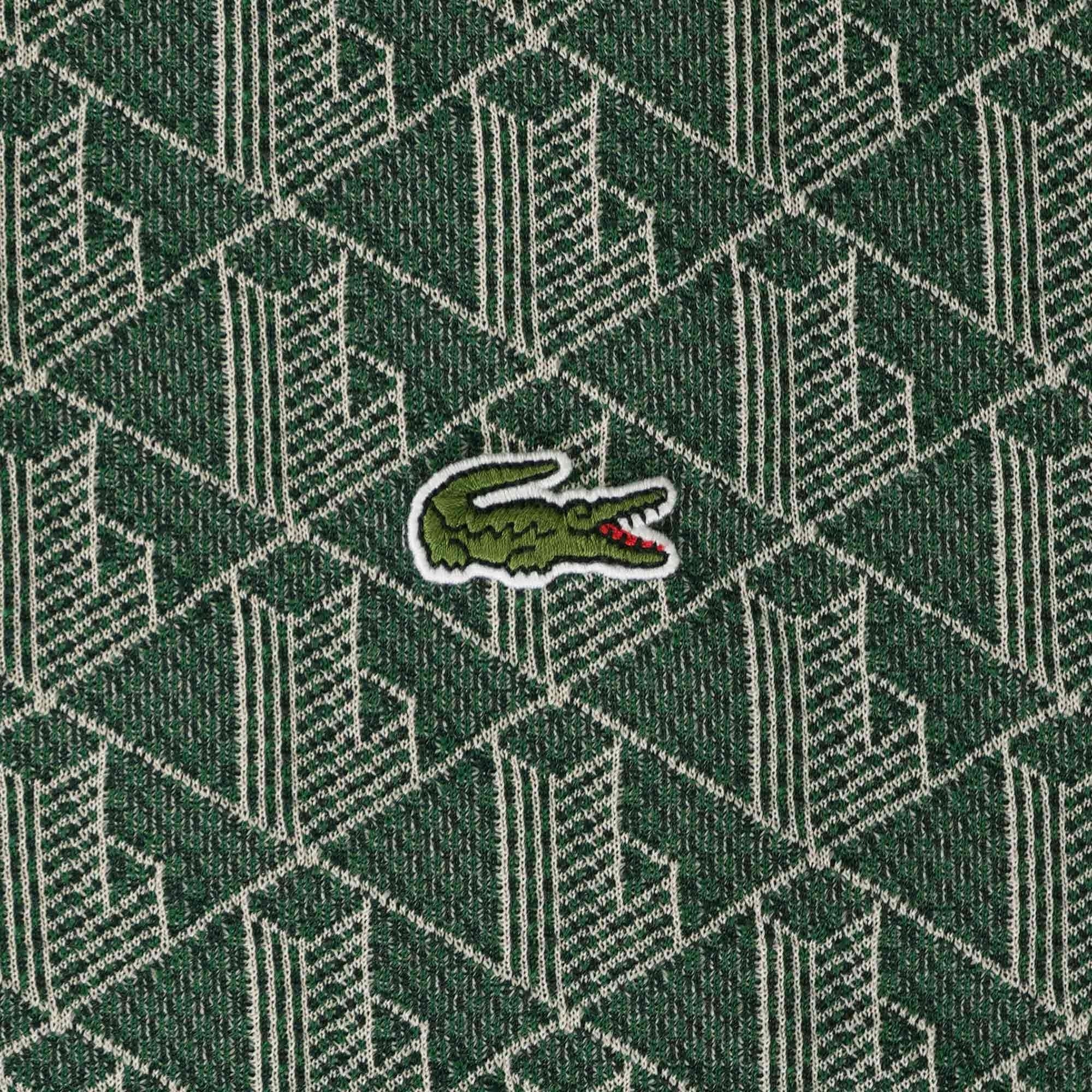 Lacoste Classic Fit Monogram Print Contrast Collar Polo Shirt - Vert