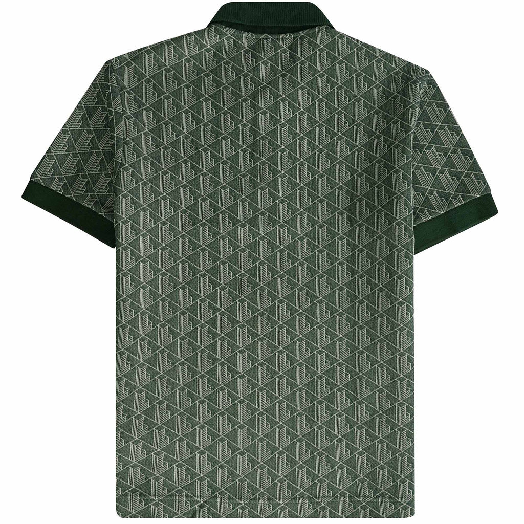 Lacoste Classic Fit Monogram Print Contrast Collar Polo Shirt - Vert