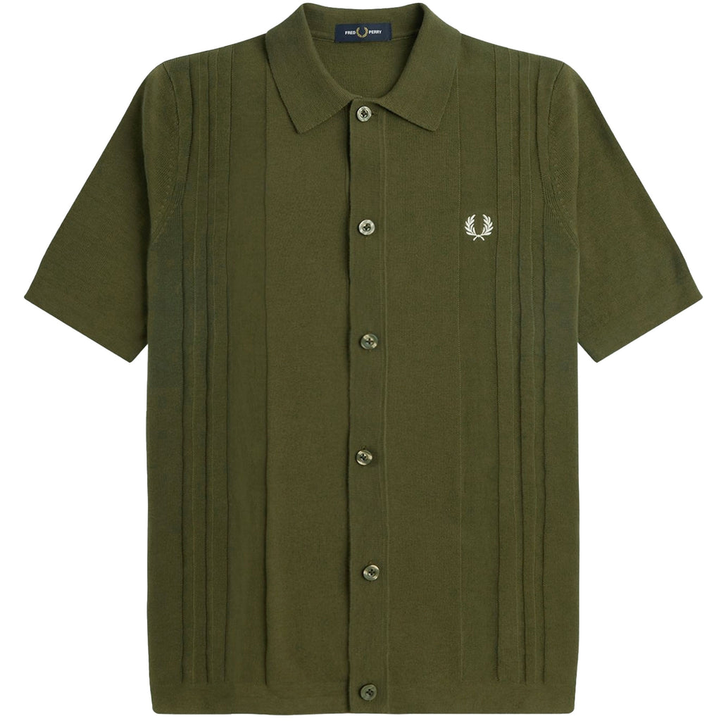Fred Perry K5 Button Through Knitted Shirt - Uniform Green