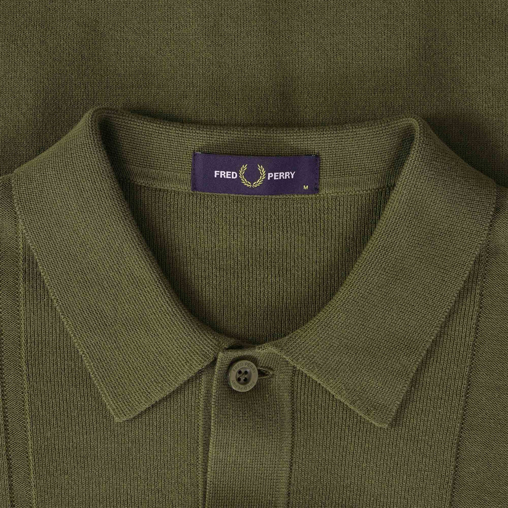 Fred Perry K5 Button Through Knitted Shirt - Uniform Green