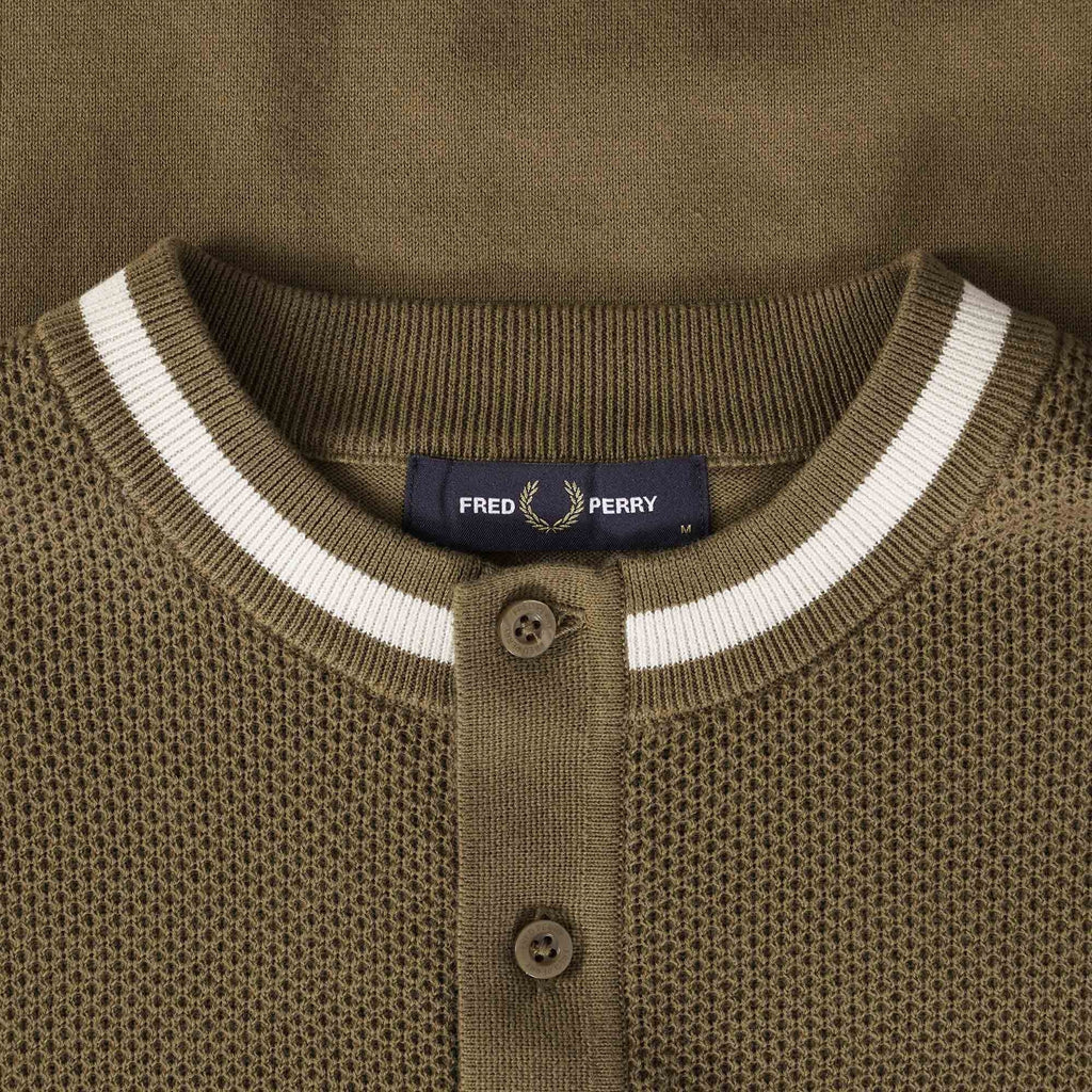 Fred Perry K5 Textured Front Knitted Henley - Shaded Stone