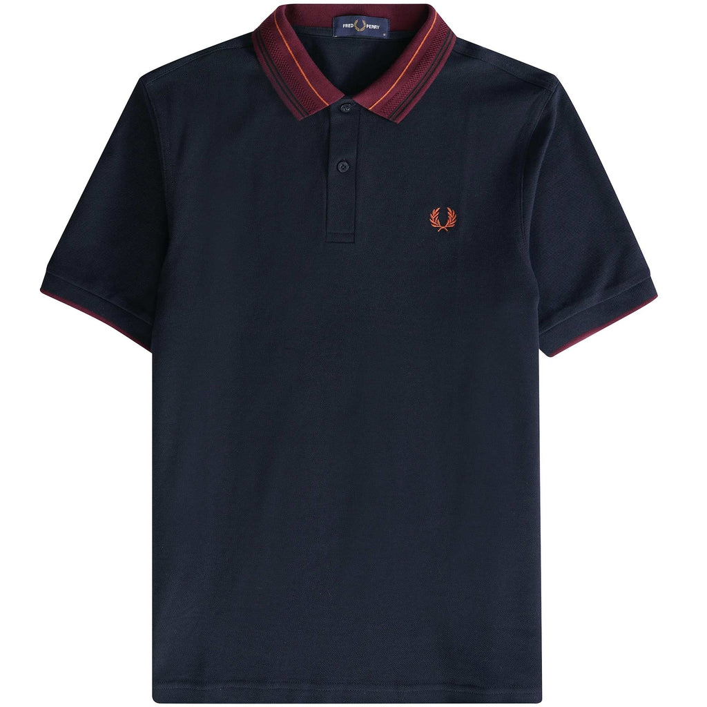 Fred Perry Striped Collar Polo Shirt - Navy