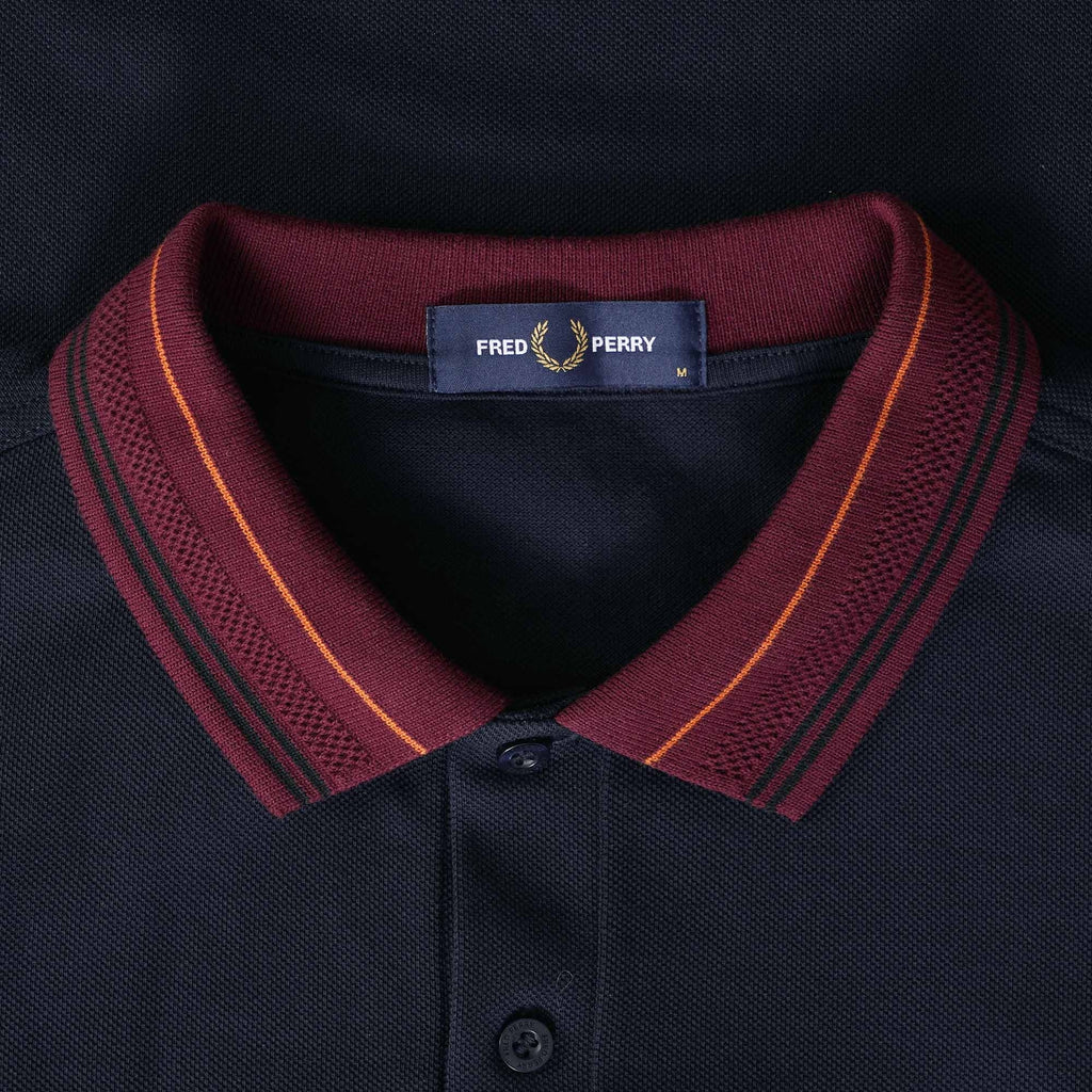 Fred Perry Striped Collar Polo Shirt - Navy