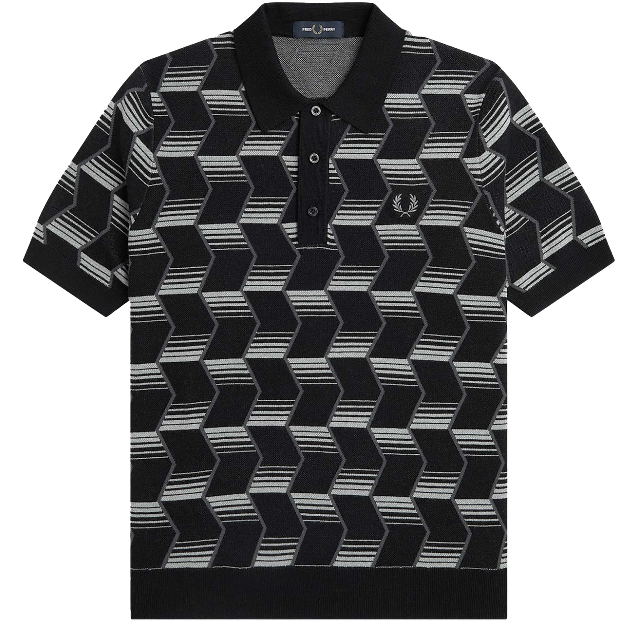 Fred Perry K5 Chevron Stripe Knitted Shirt - Black