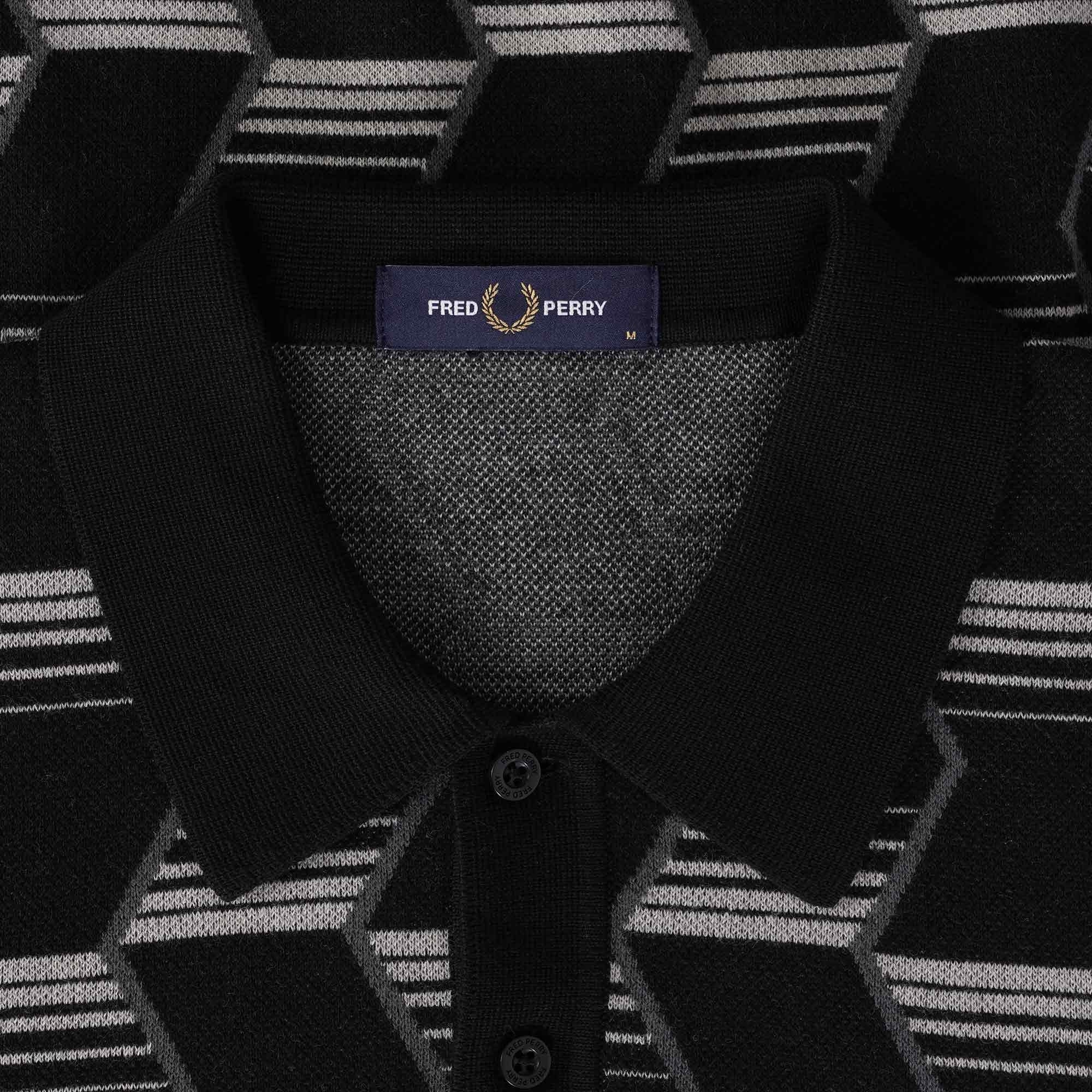 Fred Perry K5 Chevron Stripe Knitted Shirt - Black