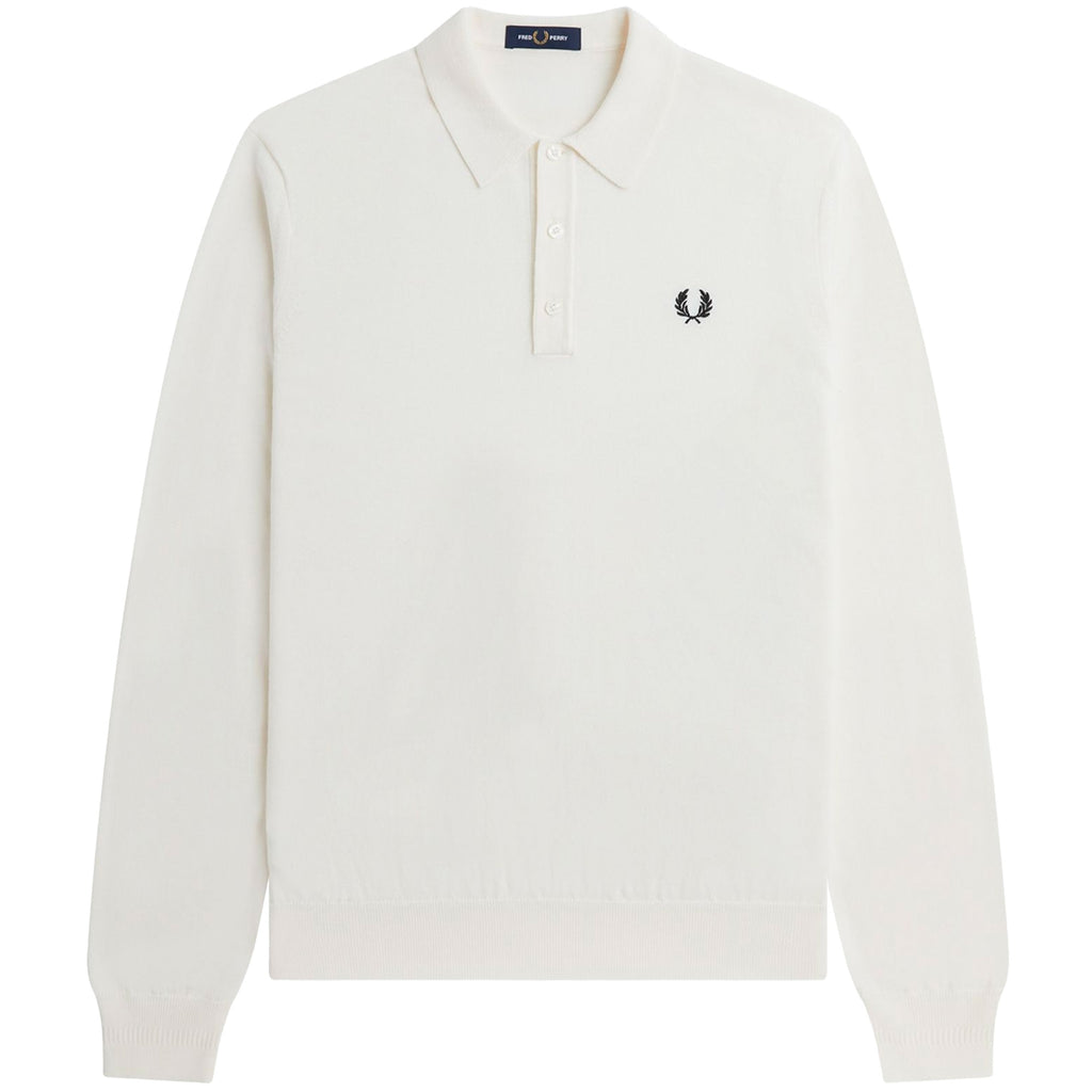 Fred Perry K4 Classic Long Sleeve Knitted Shirt - Snow White
