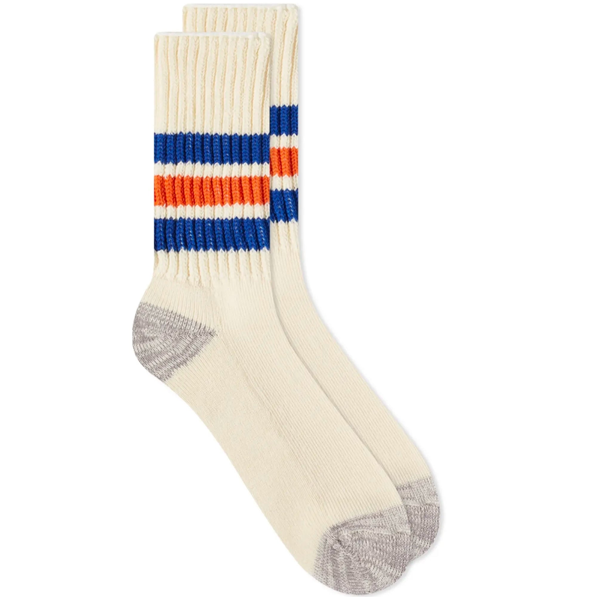 RoToTo Socks Coarse Ribbed Old School Crew Socks - Blue/Orange